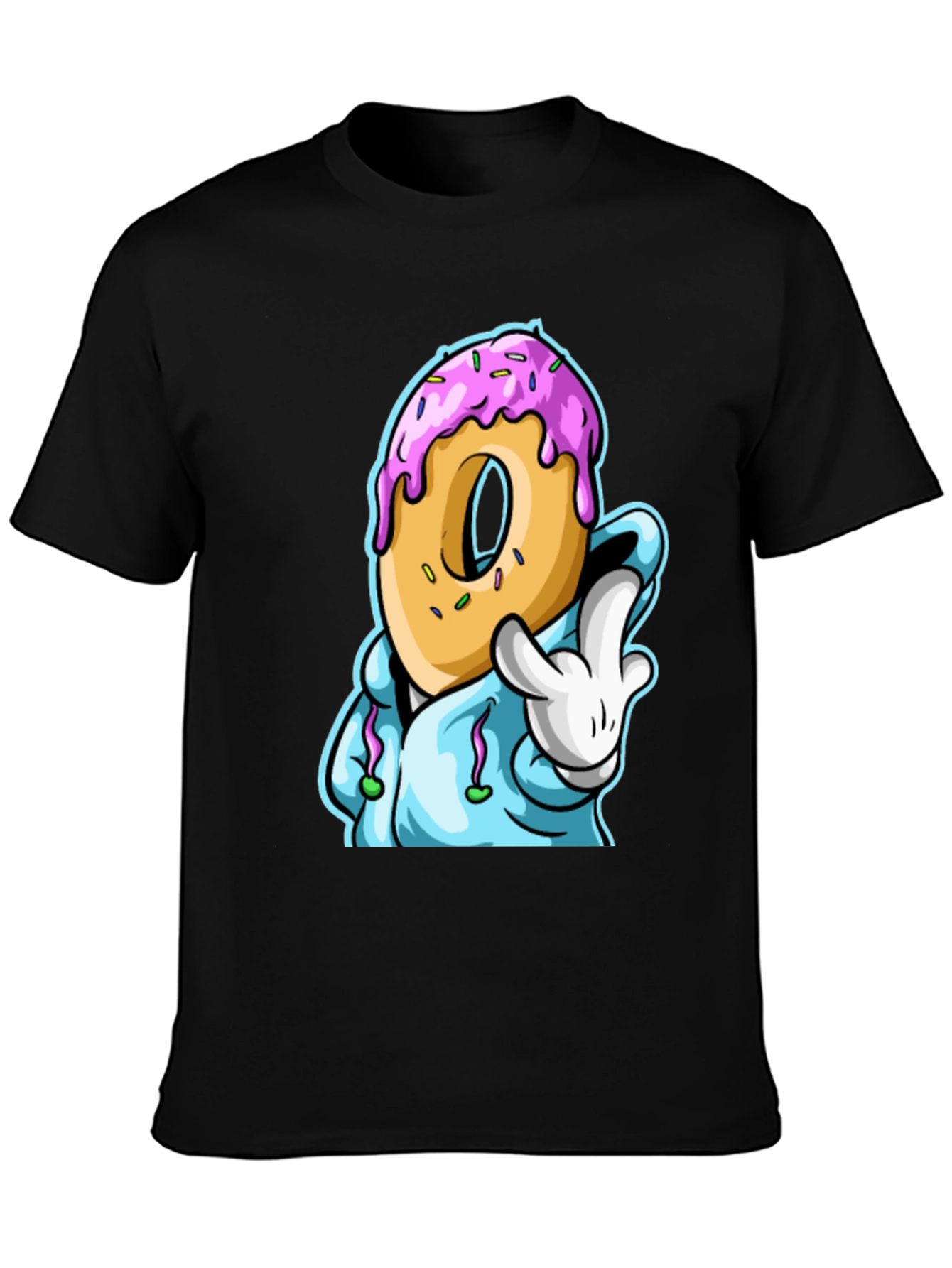 Black Donut Cartoon Graphic Black T-Shirt view 3