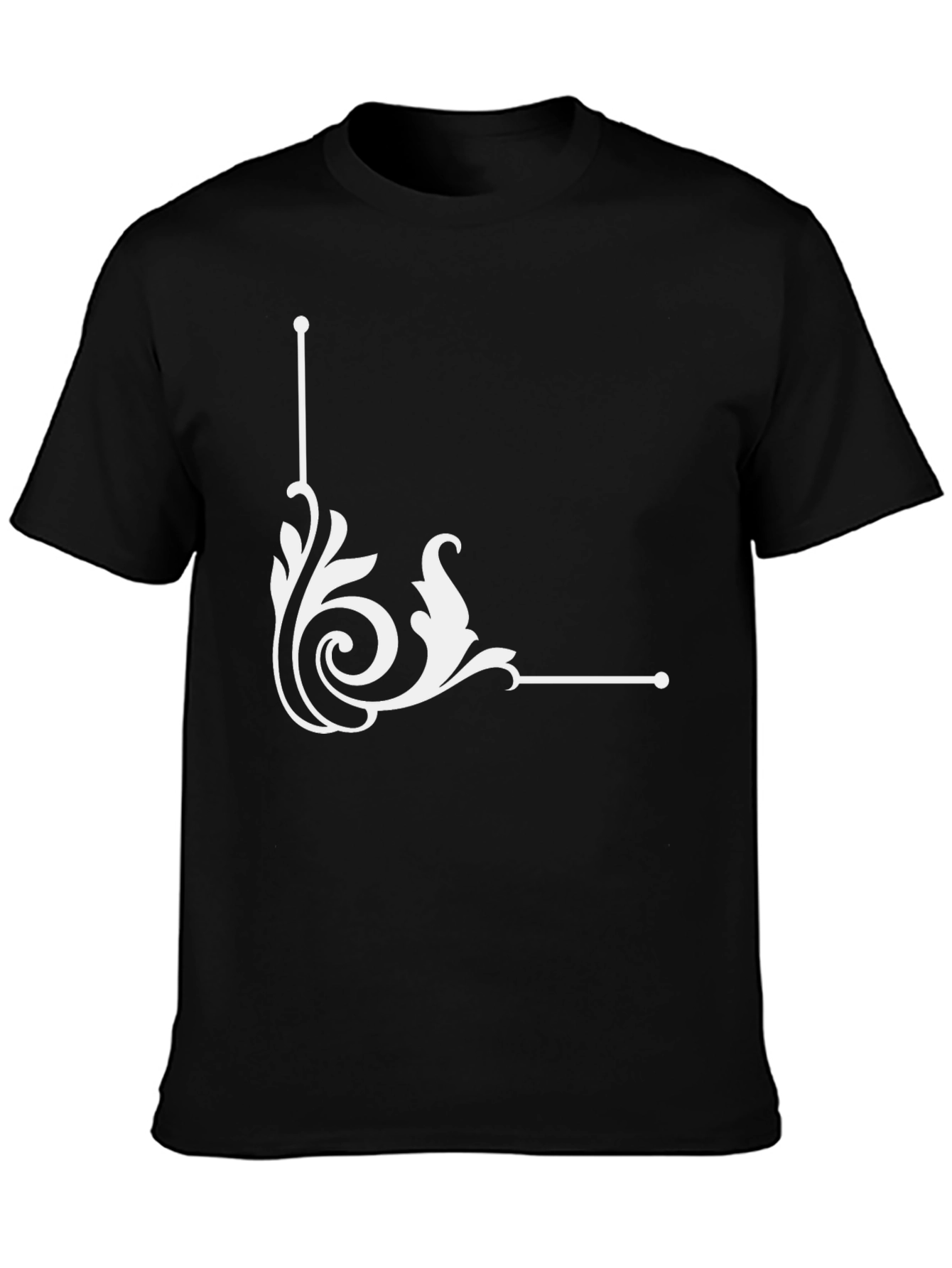 Black Elegant Swirl Graphic Black T-Shirt view 3