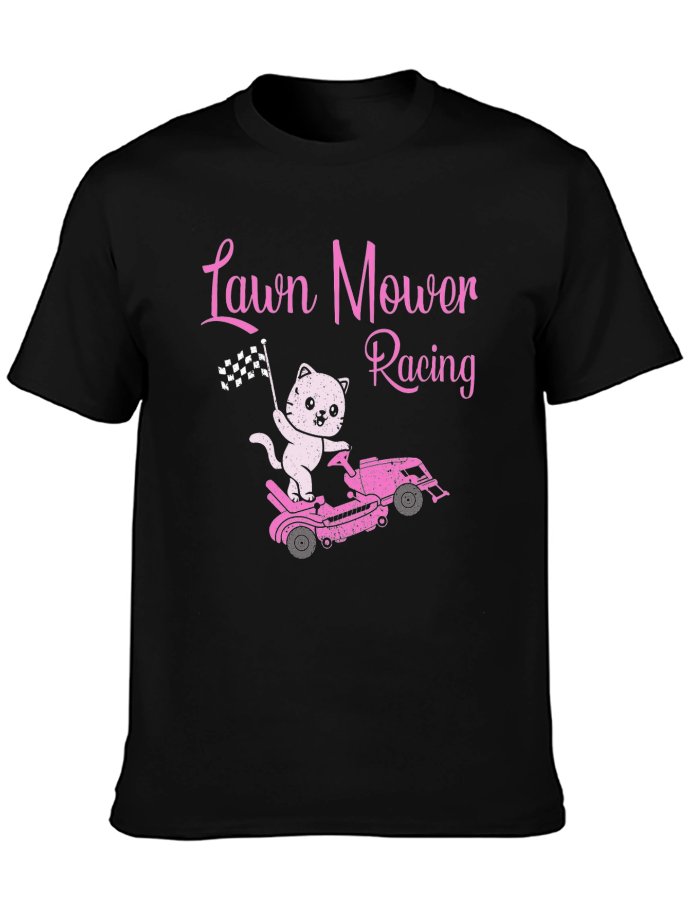 Black Lawn Mower Racing Cat T-Shirt - Fun Graphic Tee view 3