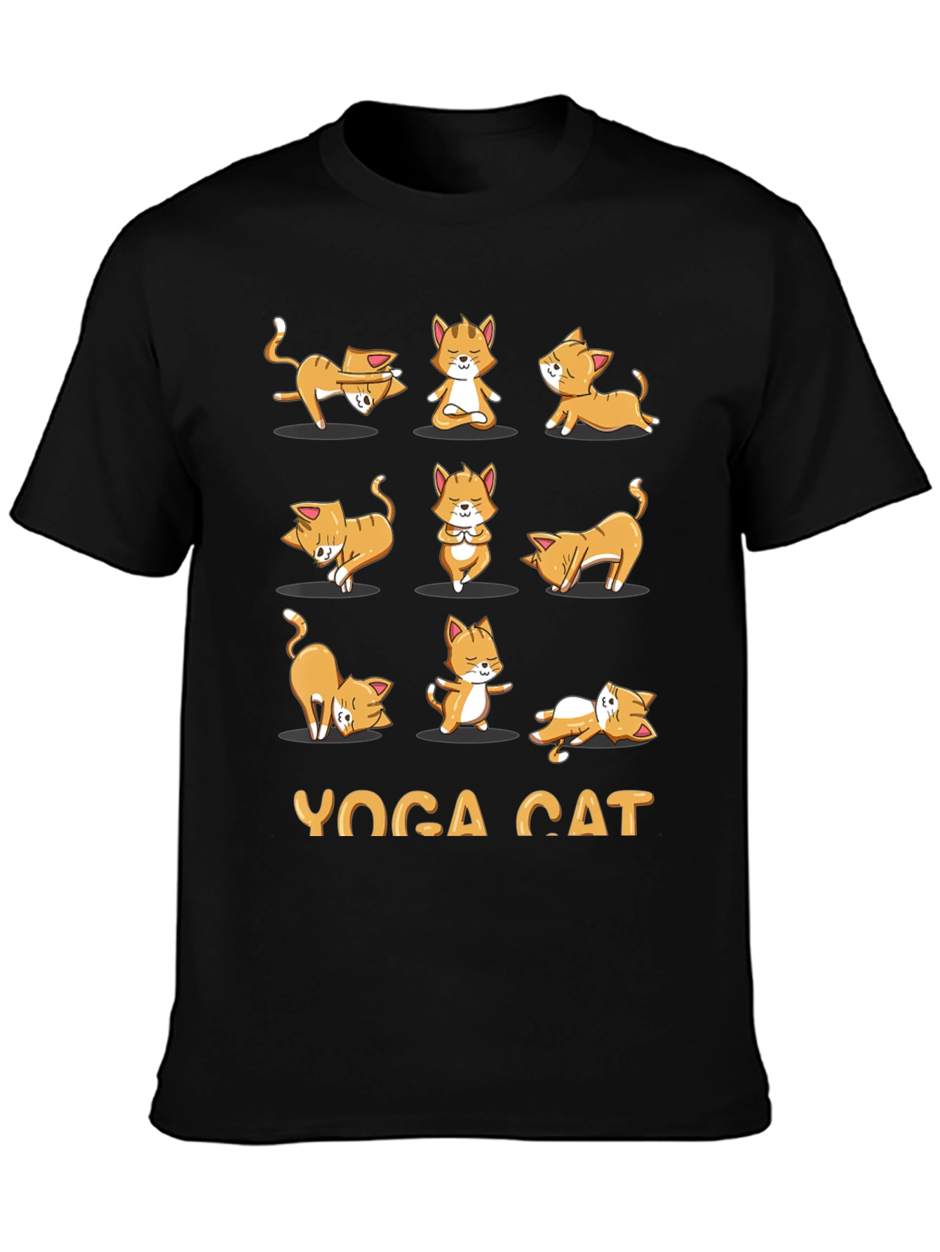 Black Yoga Cat Graphic T-Shirt - Black Cotton Tee view 3