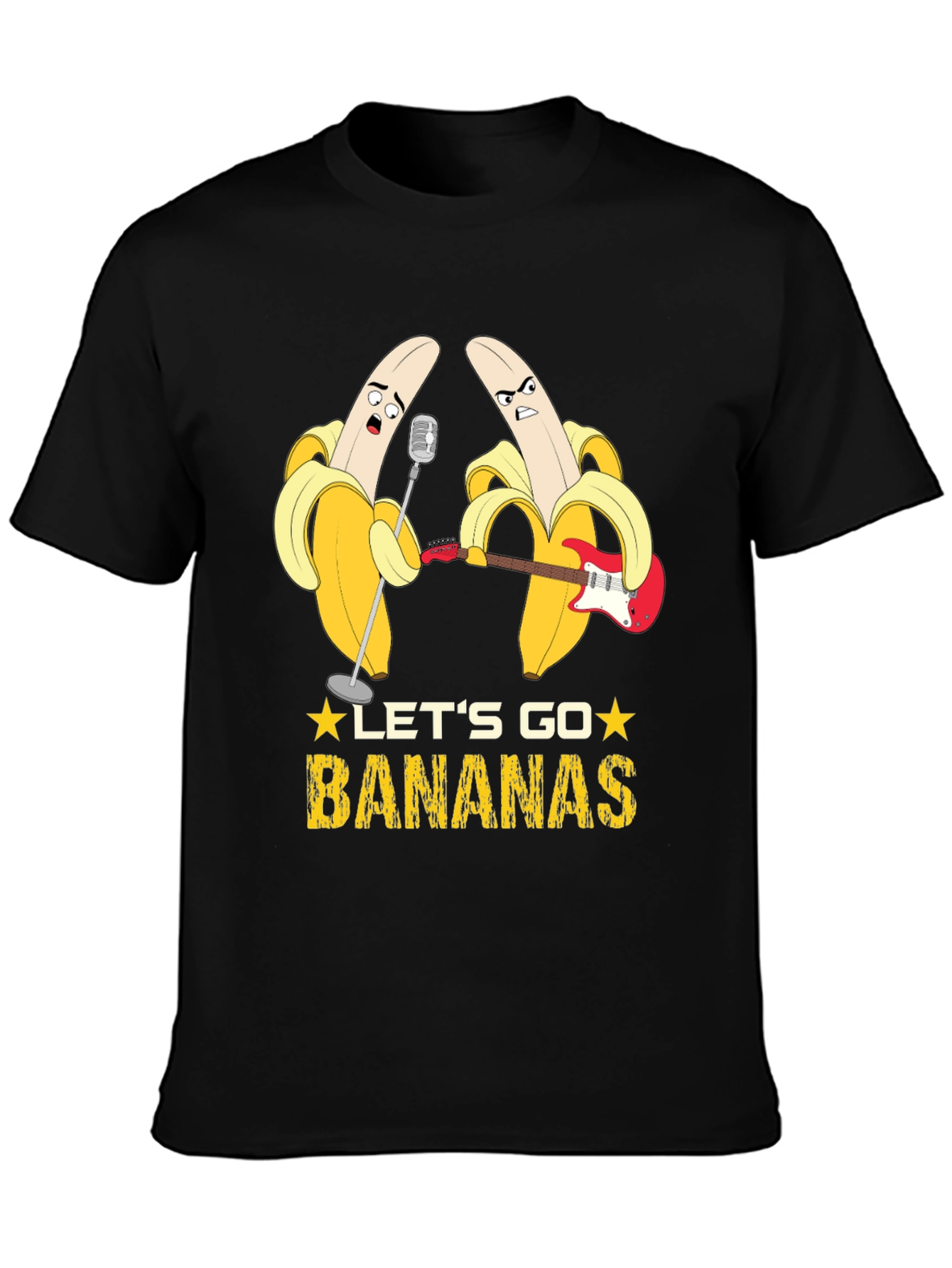 Black Let's Go Bananas Funny Music T-Shirt view 3