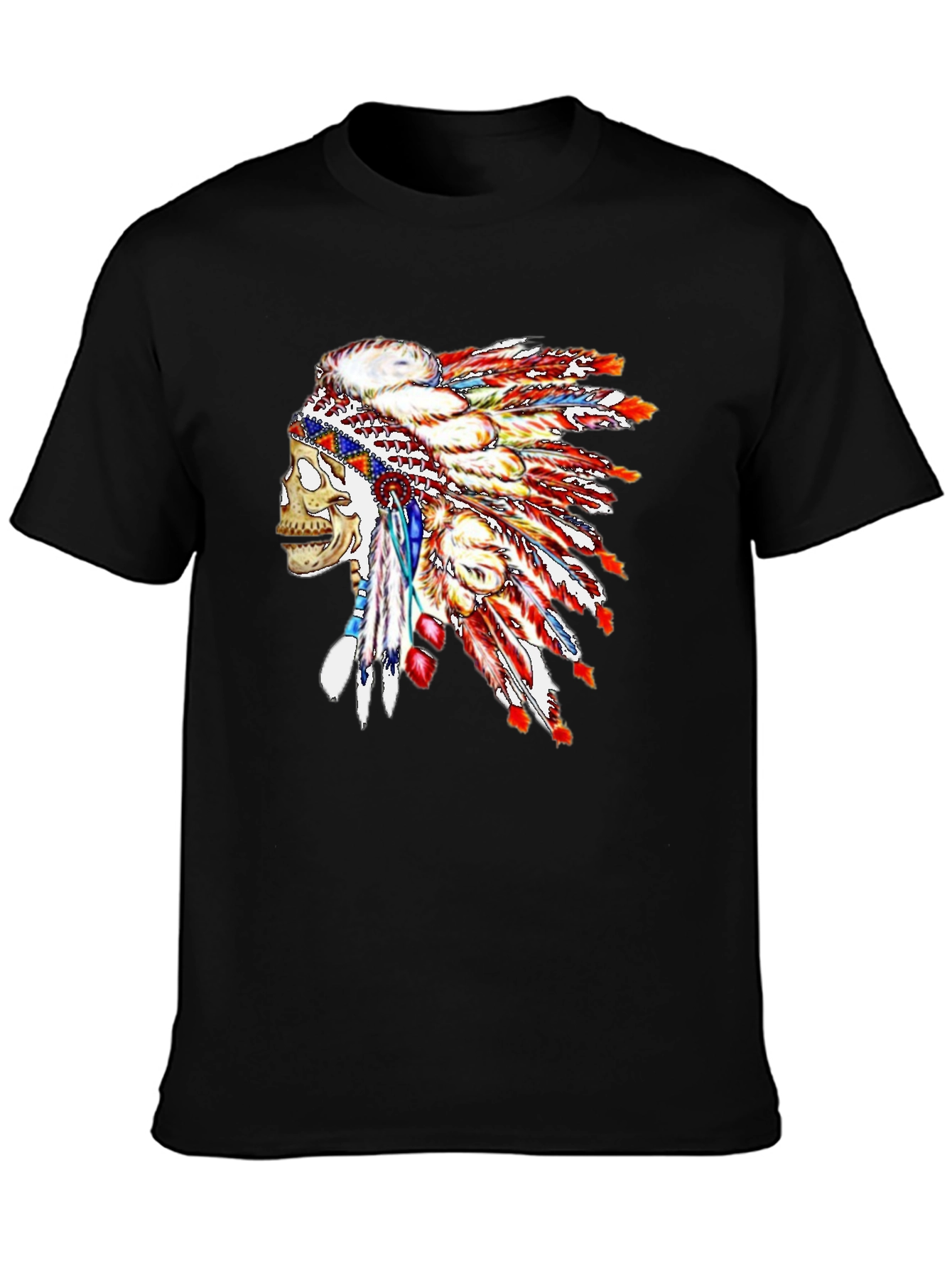Black Skull Chief Headdress Graphic Tee - Black Cotton Blend view 3