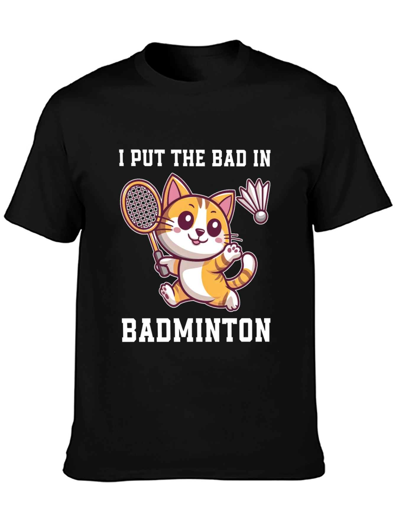 Black Badminton Cat Graphic Tee - Funny Sport Shirt view 3
