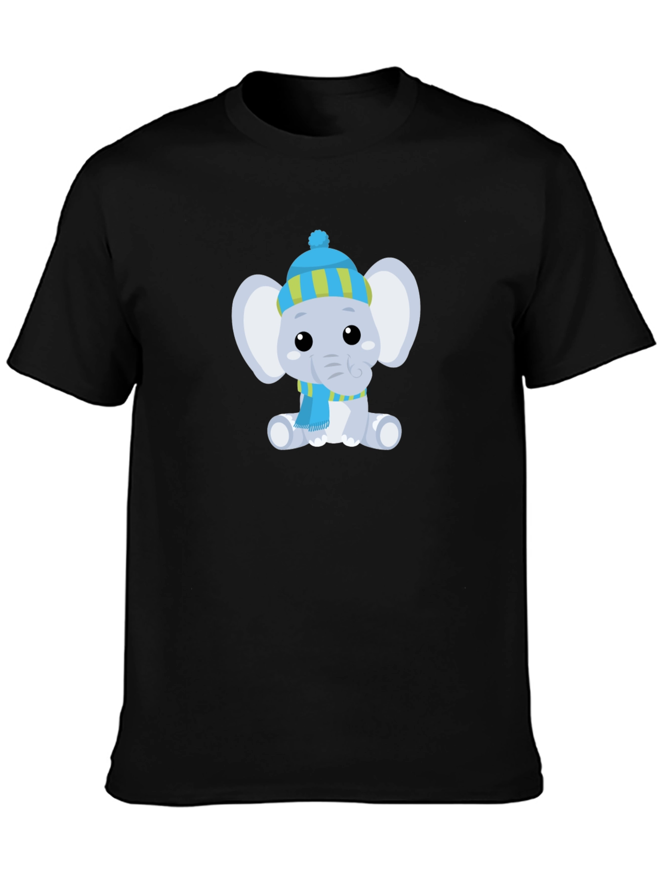 Black Cute Elephant with Hat Graphic Tee view 3