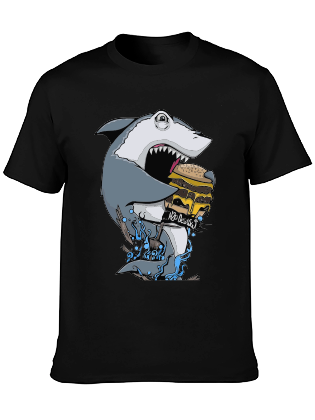 Black Shark Burger Graphic Tee - Black Cotton view 3