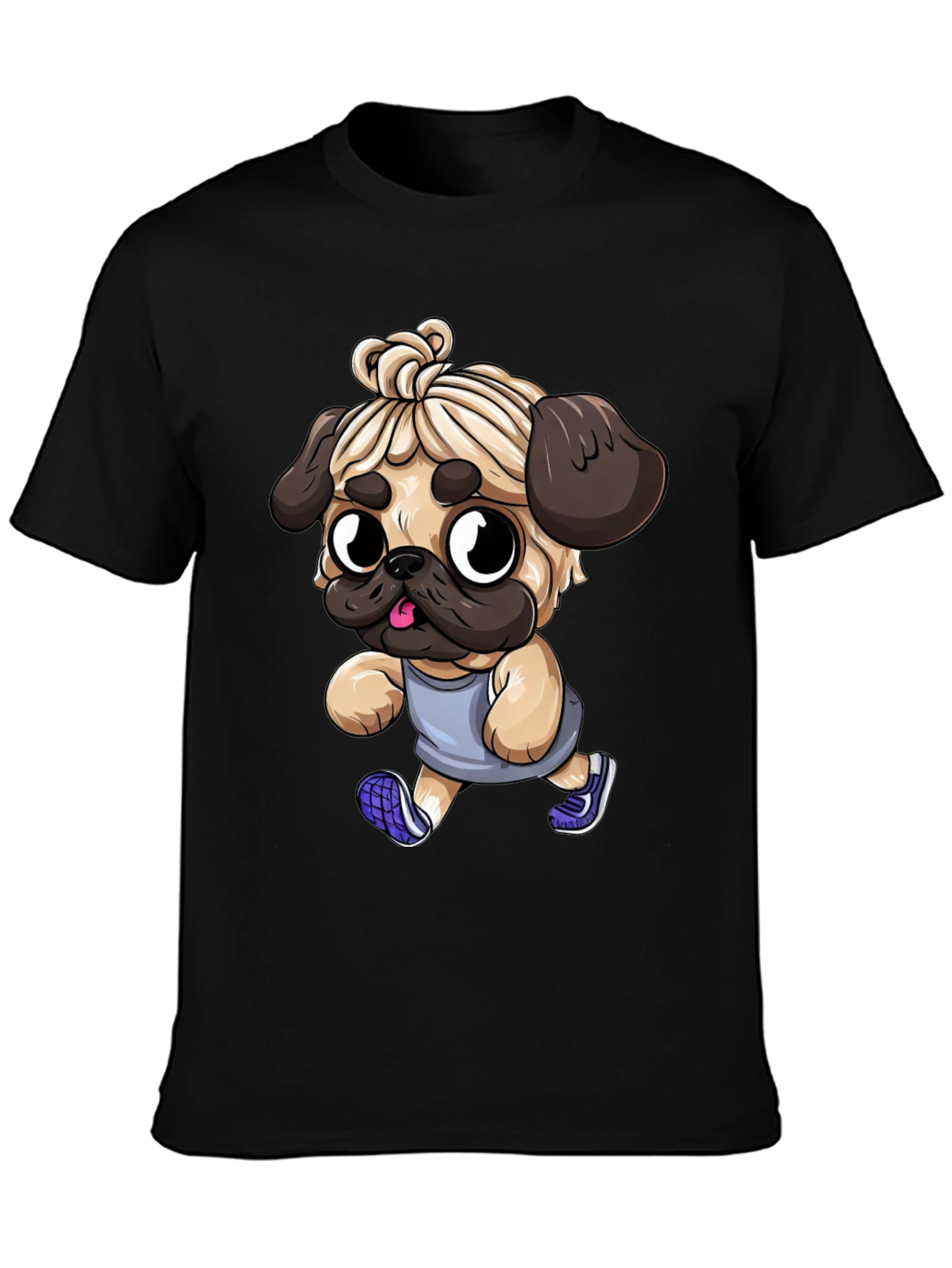 Black Funny Pug Jogger Tee - Men's Black T-Shirt view 3