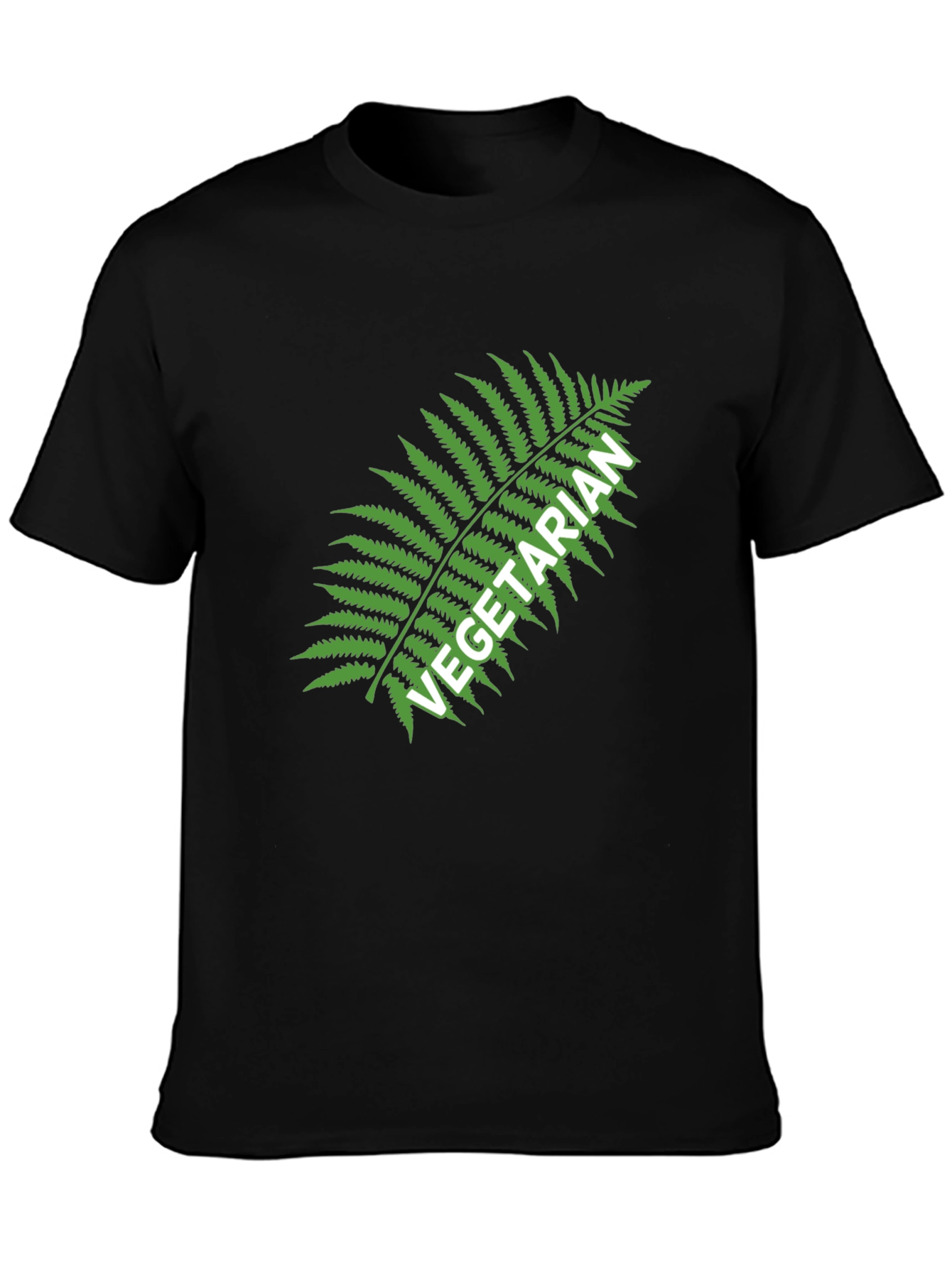 Black Vegetarian Fern Graphic Tee - Black Cotton T-Shirt view 3