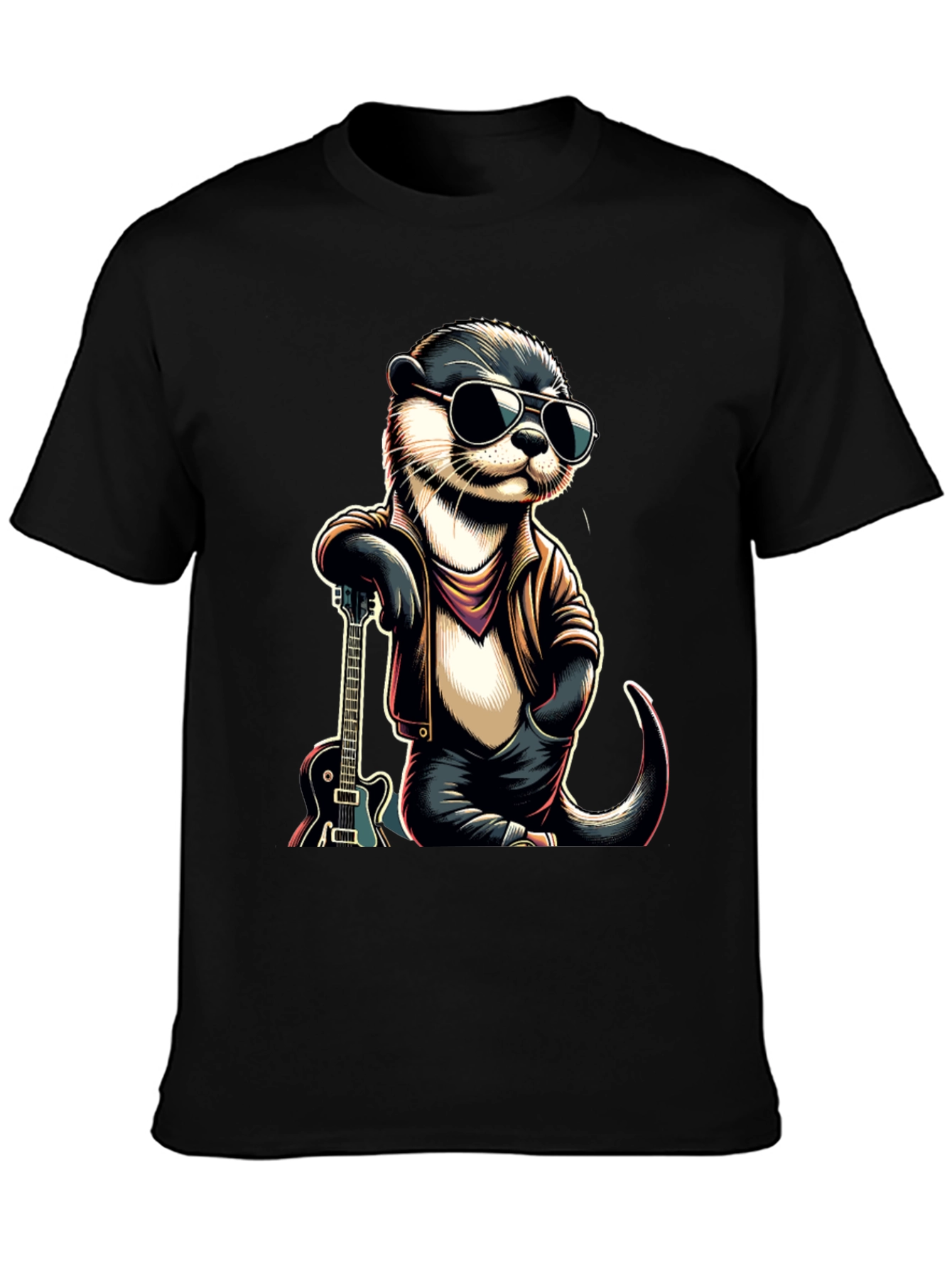 Black Cool Otter Guitarist Graphic Tee view 3