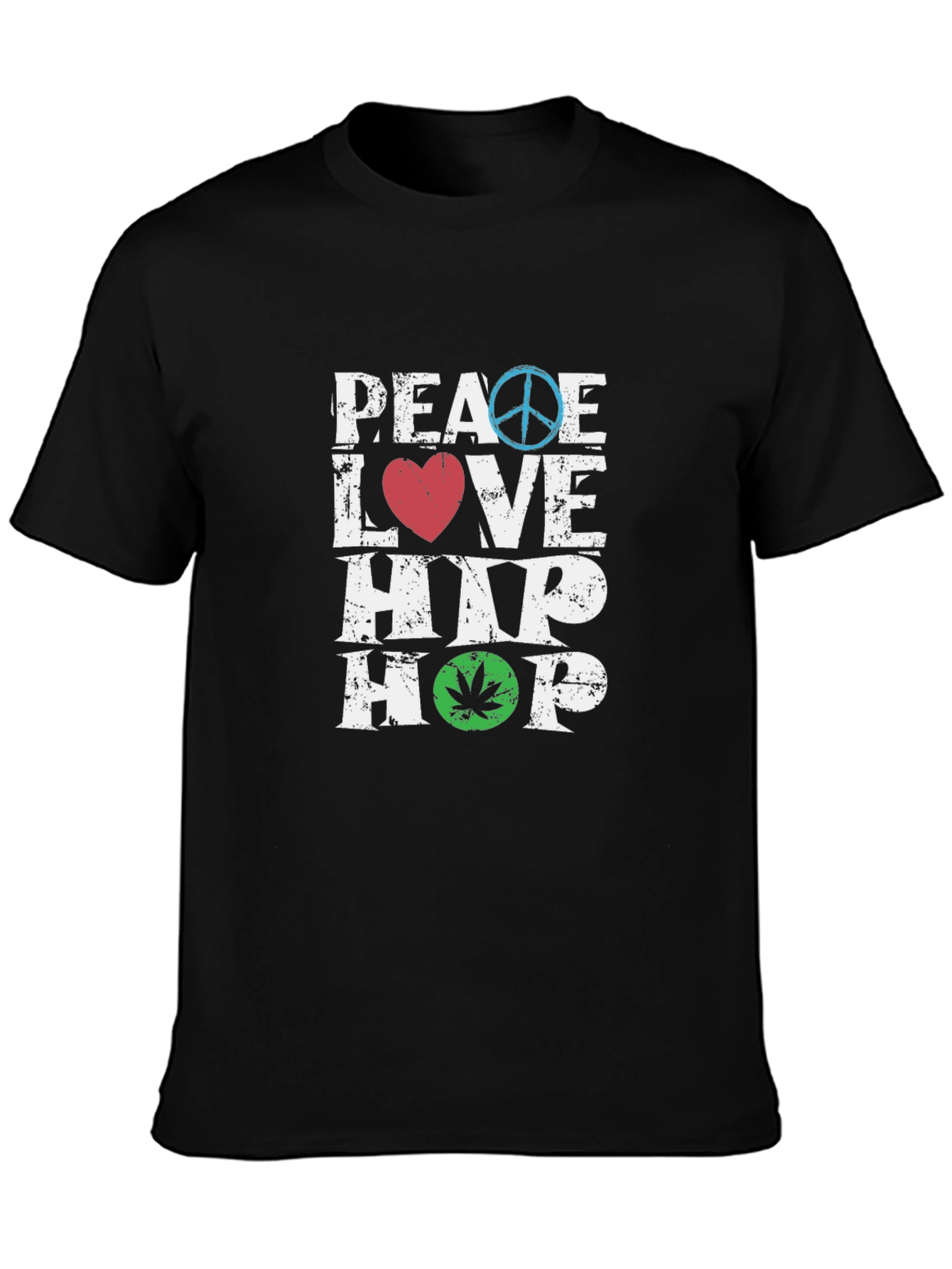 Black Peace Love Hip Hop T-Shirt - Graphic Print Crew Neck Tee view 3