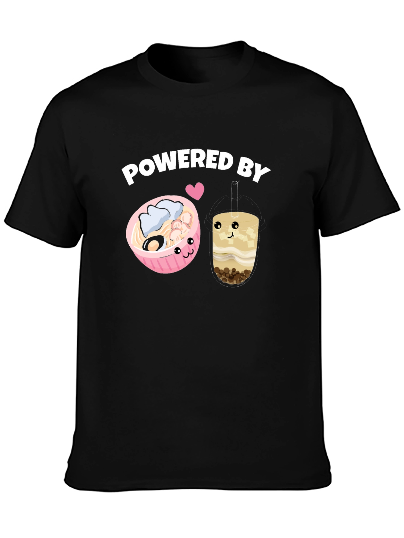 Black Powered By Ramen and Boba T-Shirt view 3