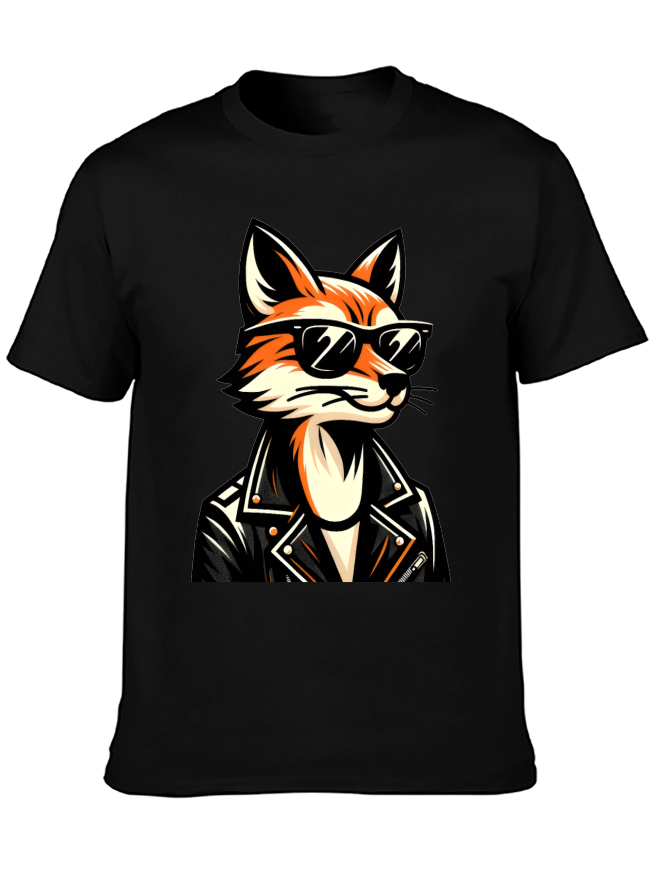 Black Cool Fox Graphic Tee - Black Cotton T-Shirt view 3
