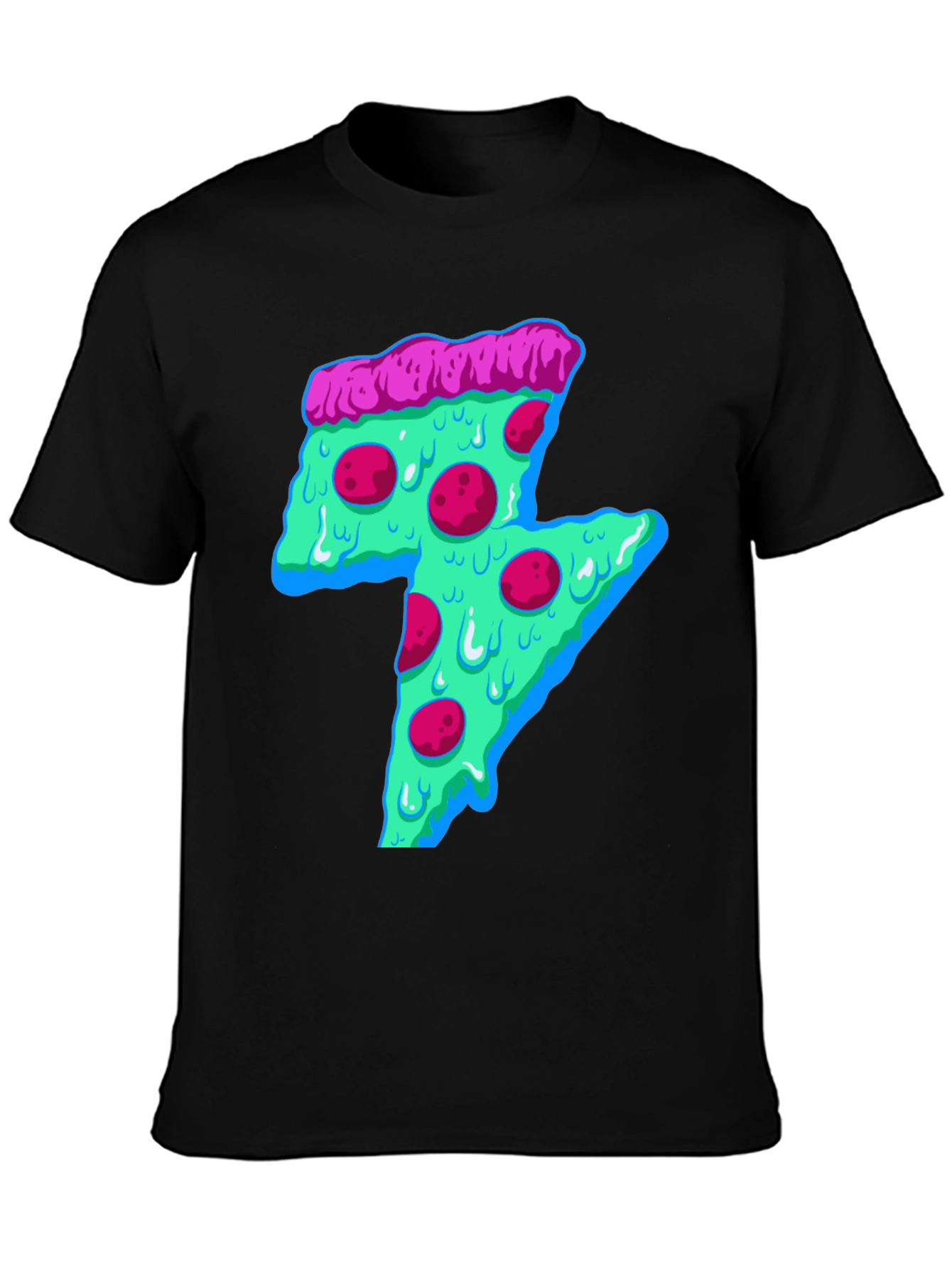 Black Neon Pizza Lightning Bolt Graphic Tee view 3