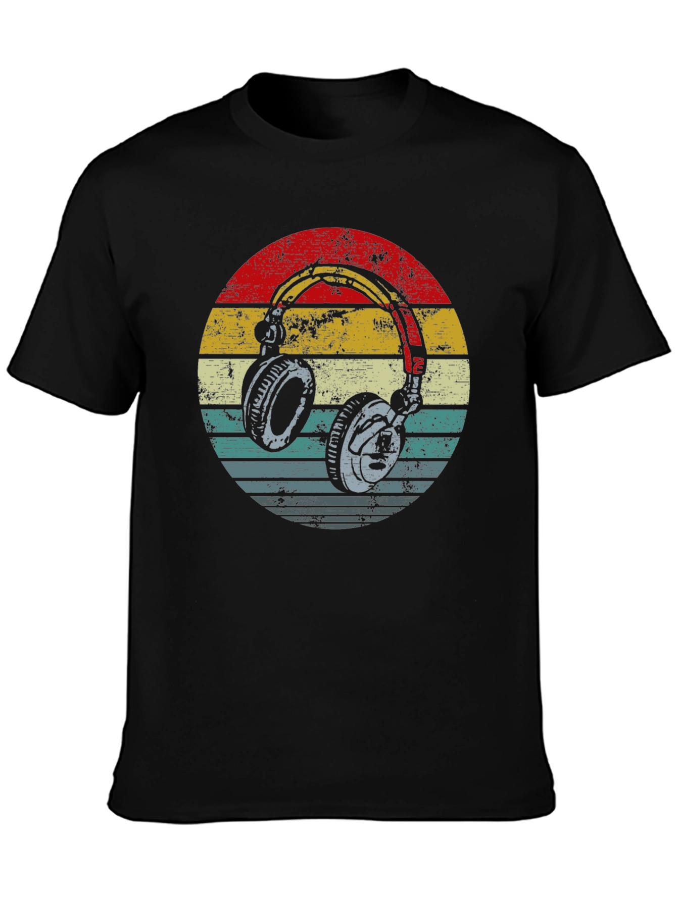Black Retro Headphones Graphic Tee - Black view 3