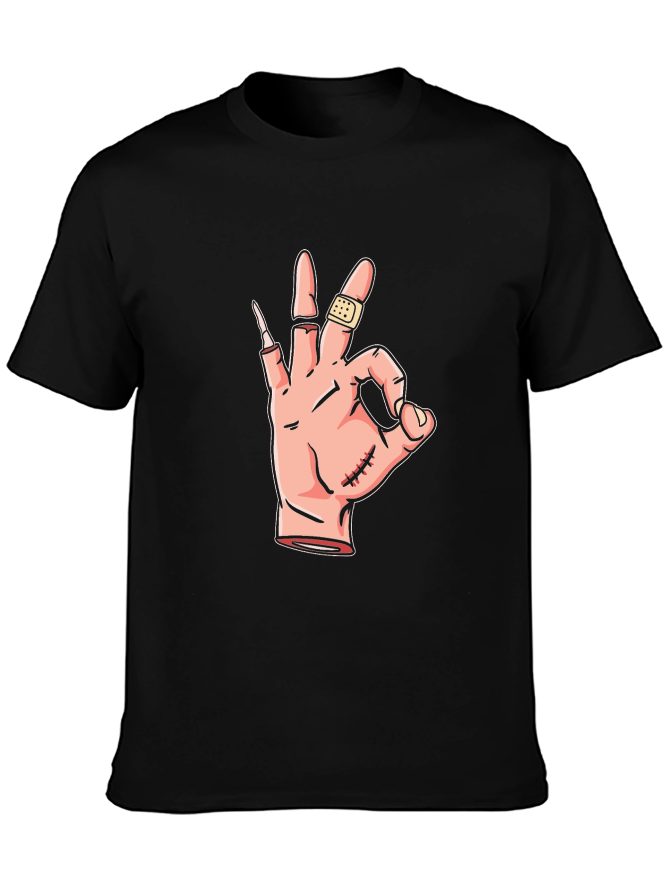 Black Humorous "Okay" Hand Gesture Graphic Tee view 3
