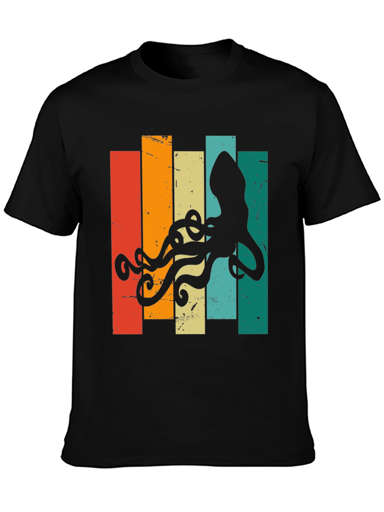 Black Retro Octopus Graphic T-Shirt - Vintage Sea Life Tee view 3
