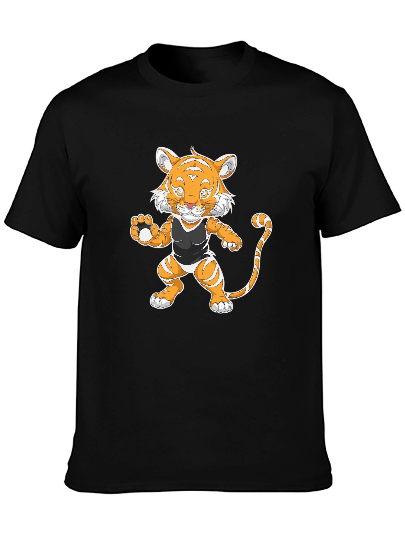 Black Cartoon Tiger Graphic Tee - Black view 3