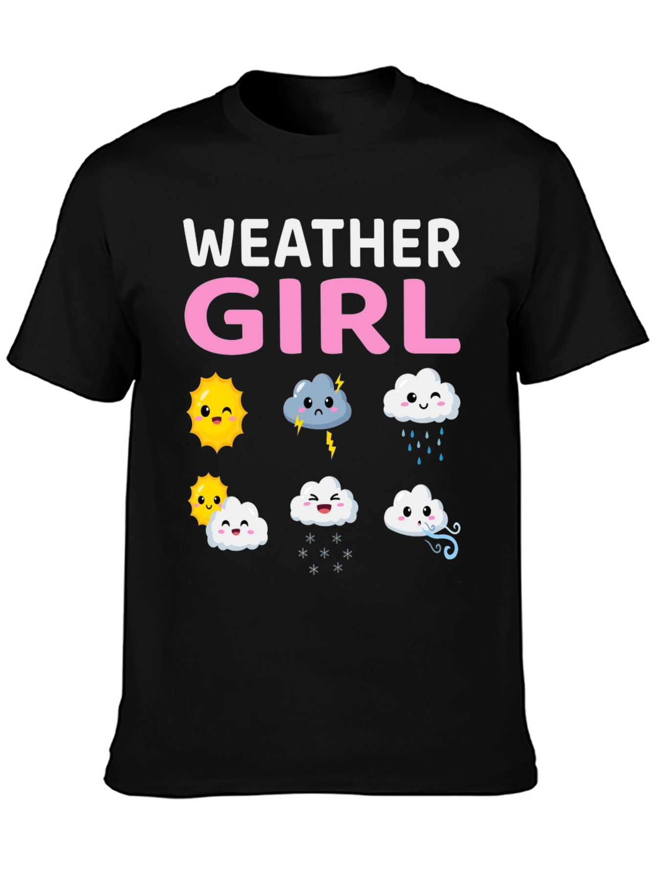 Black Weather Girl T-Shirt Cute Weather Pattern view 3