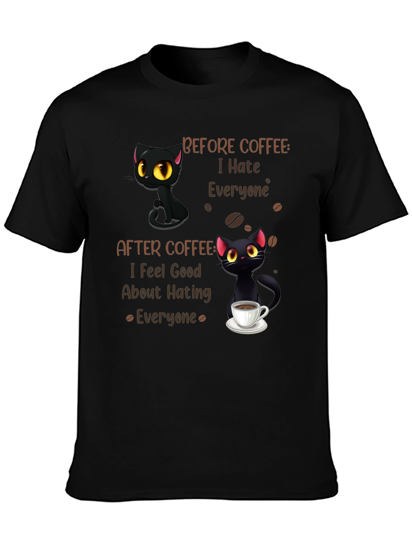 Black Coffee Cat T-Shirt - I Hate Everyone Funny Tee view 3