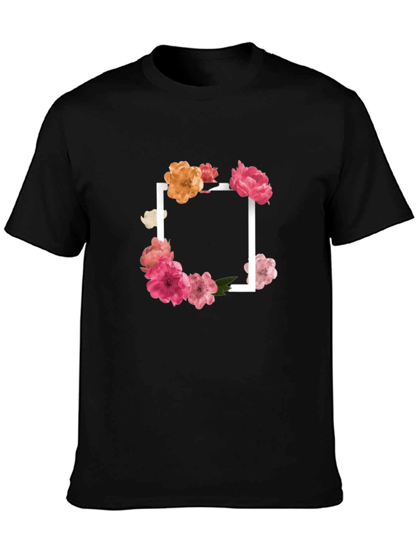 Black Floral Frame Black T-Shirt view 3