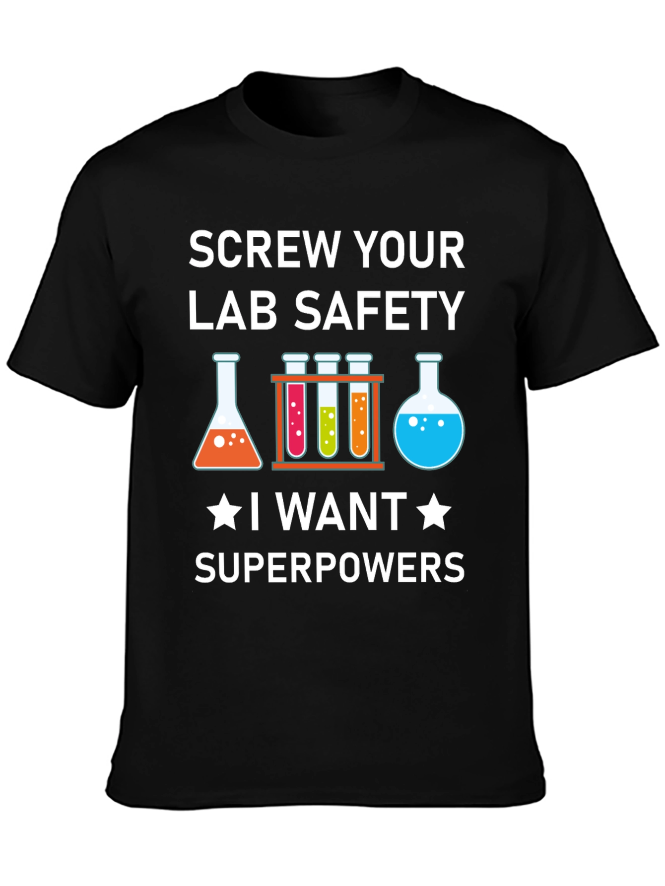 Black Screw Your Lab Safety T-Shirt: Superpowers Graphic Tee view 3