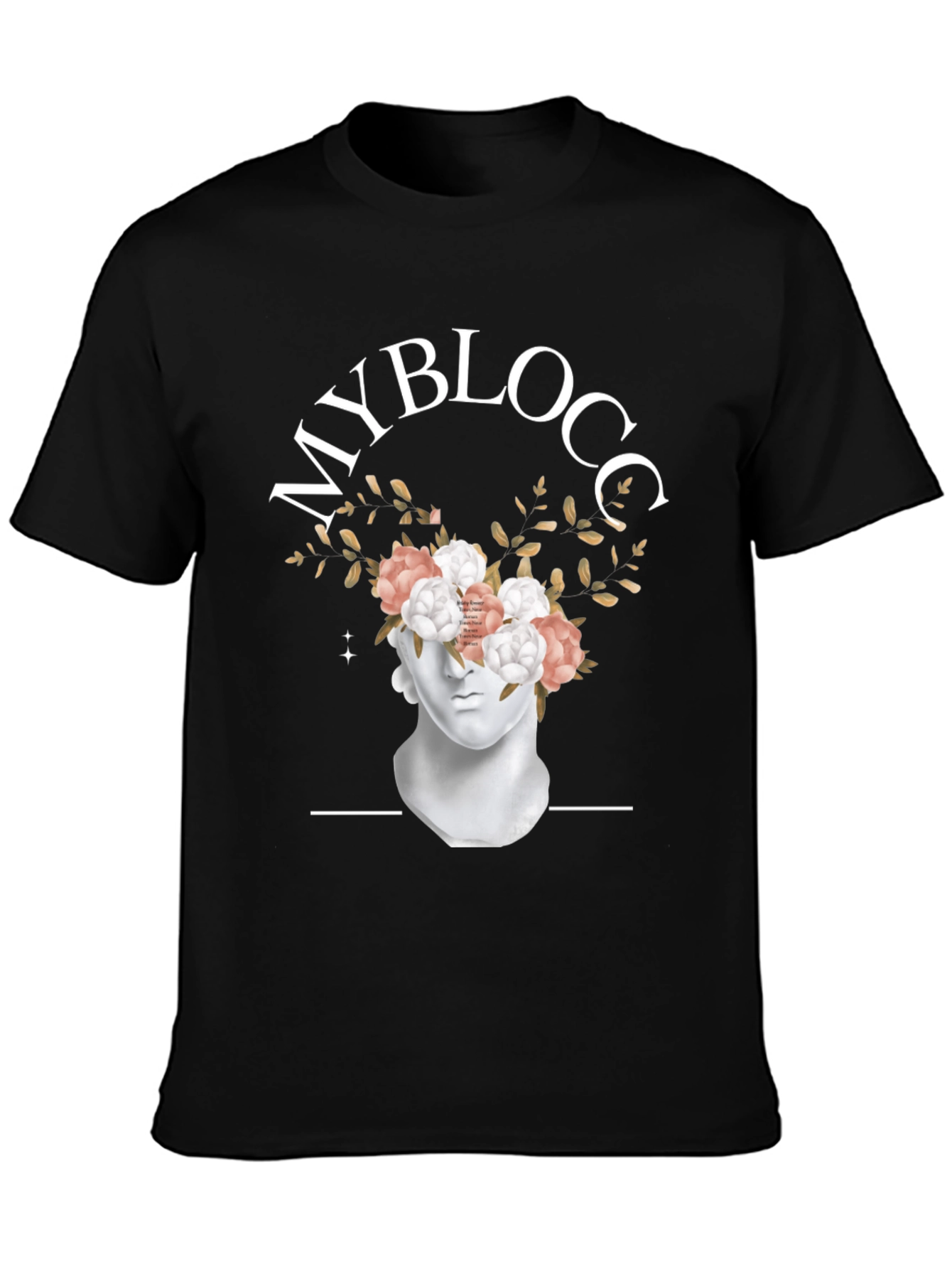 Black MyBlocc Black Graphic Tee - Floral Statue Design view 3