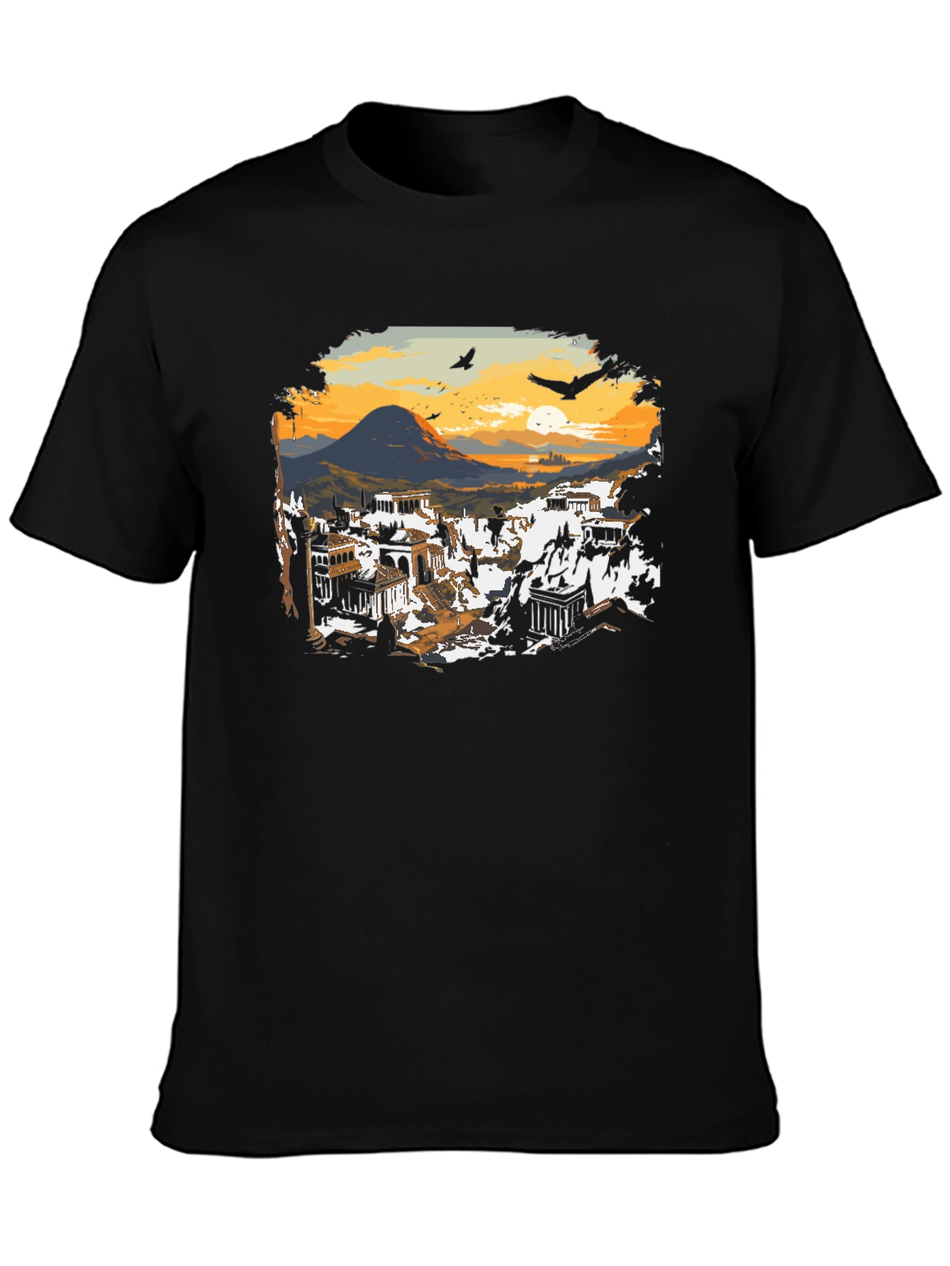 Black Ancient Cityscape Graphic Tee - Black view 3