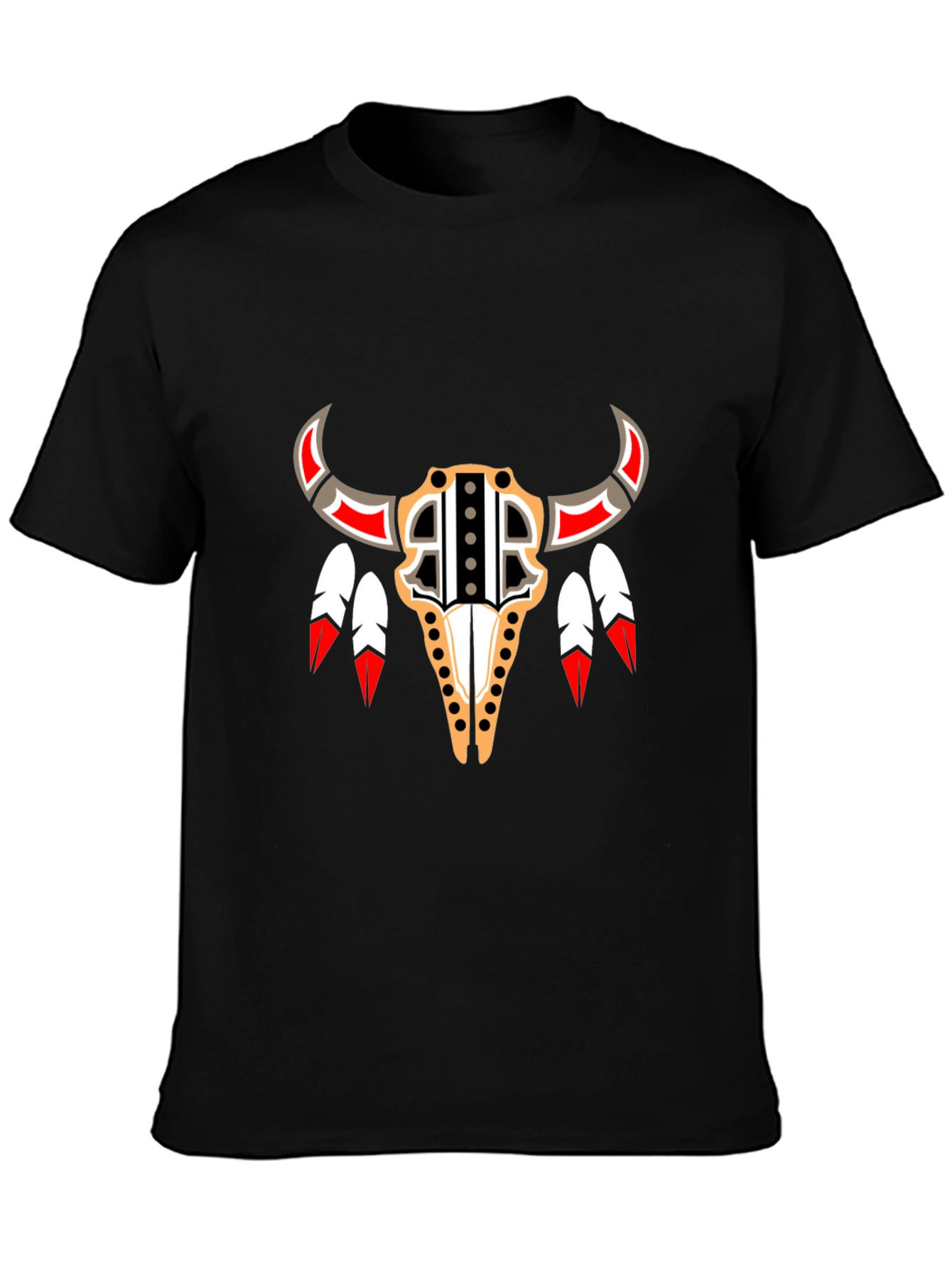 Black Native American Bull Skull Graphic Tee view 3