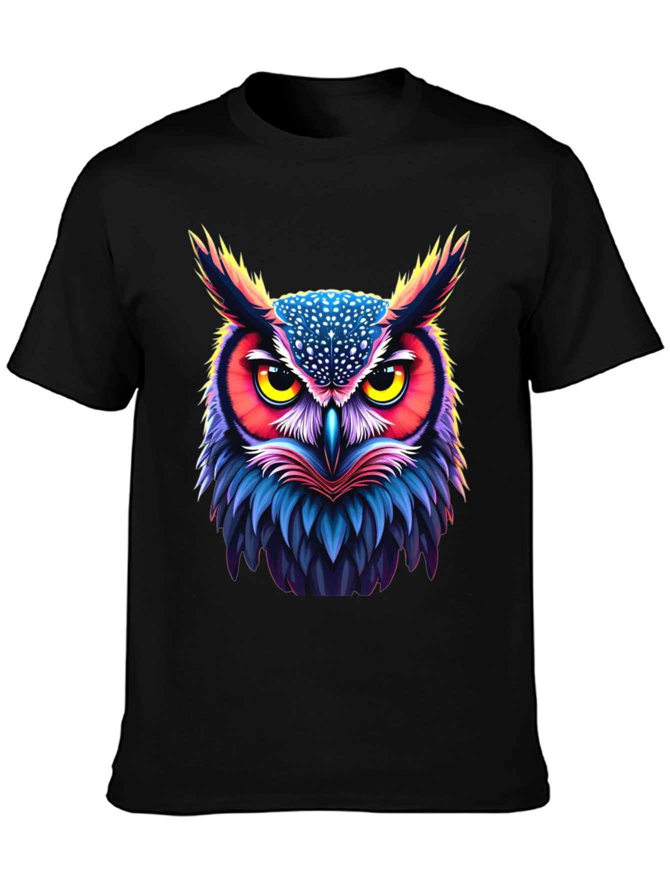 Black Vibrant Owl Graphic Tee - Unisex Black T-Shirt view 3