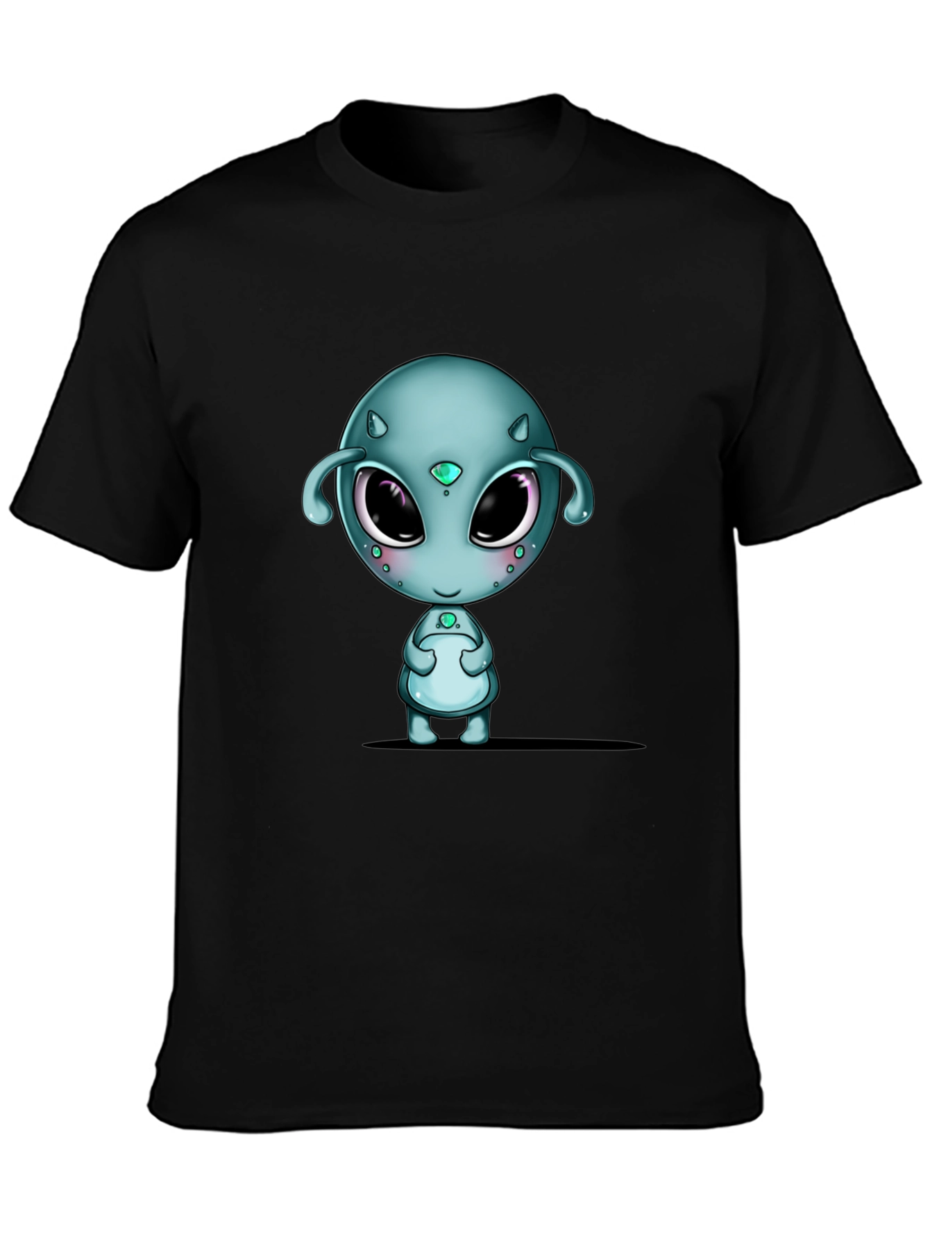 Black Cute Alien Graphic Black T-Shirt view 3