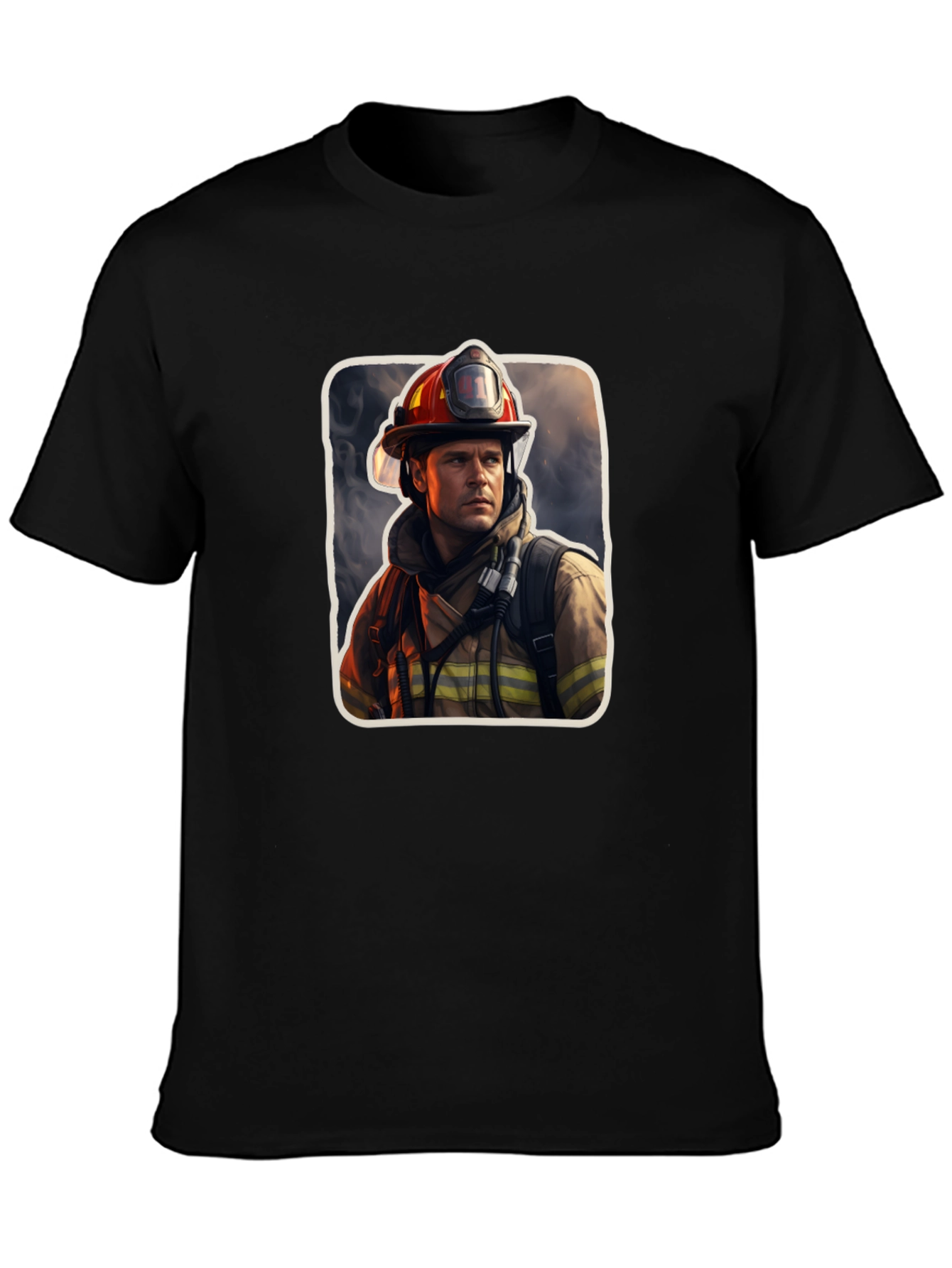 Black Firefighter Graphic Tee - Premium Black Cotton T-Shirt view 3