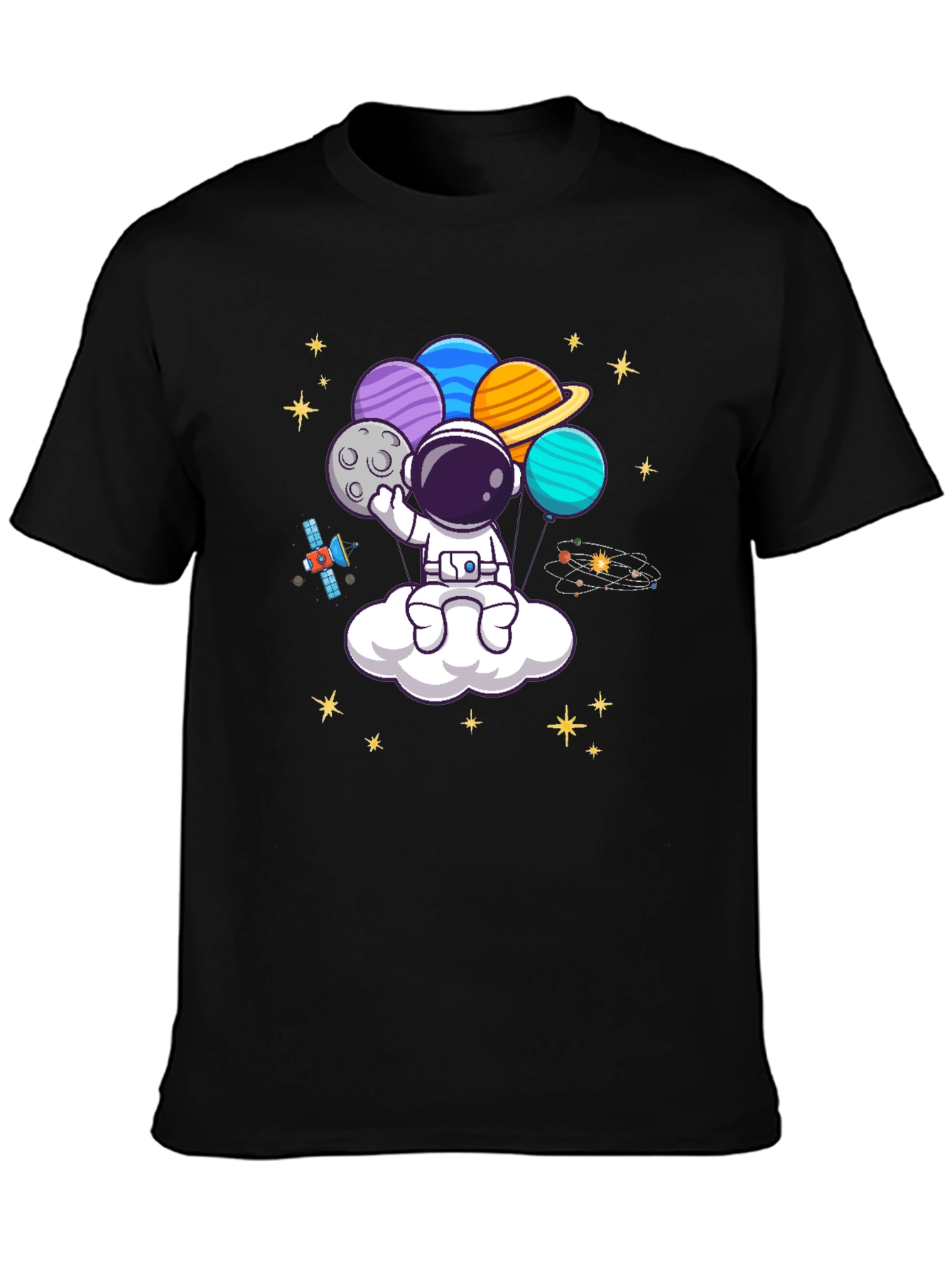 Black Astronaut Planet Balloons Graphic Tee - Black view 3