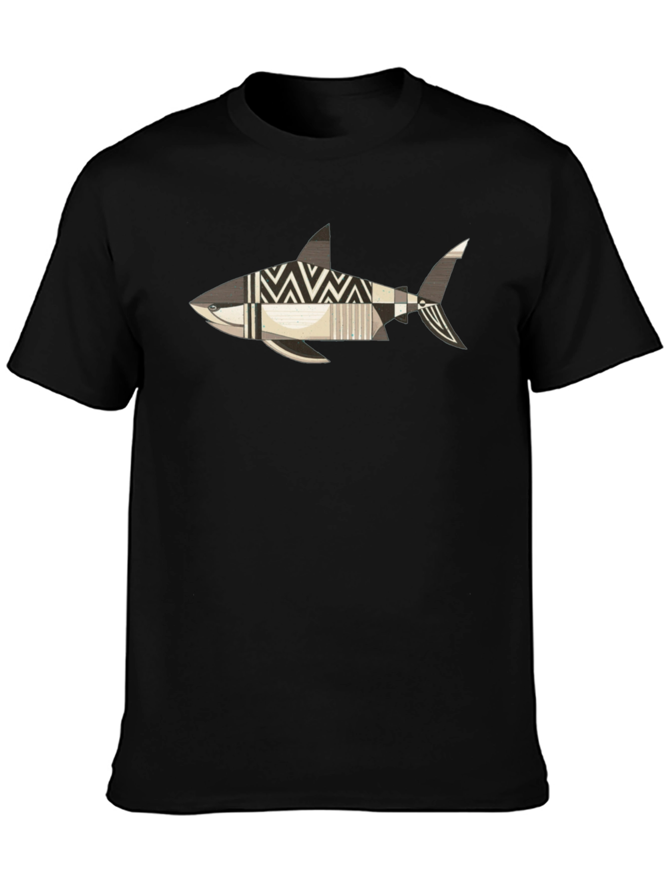 Black Abstract Shark Graphic Print T-Shirt view 3