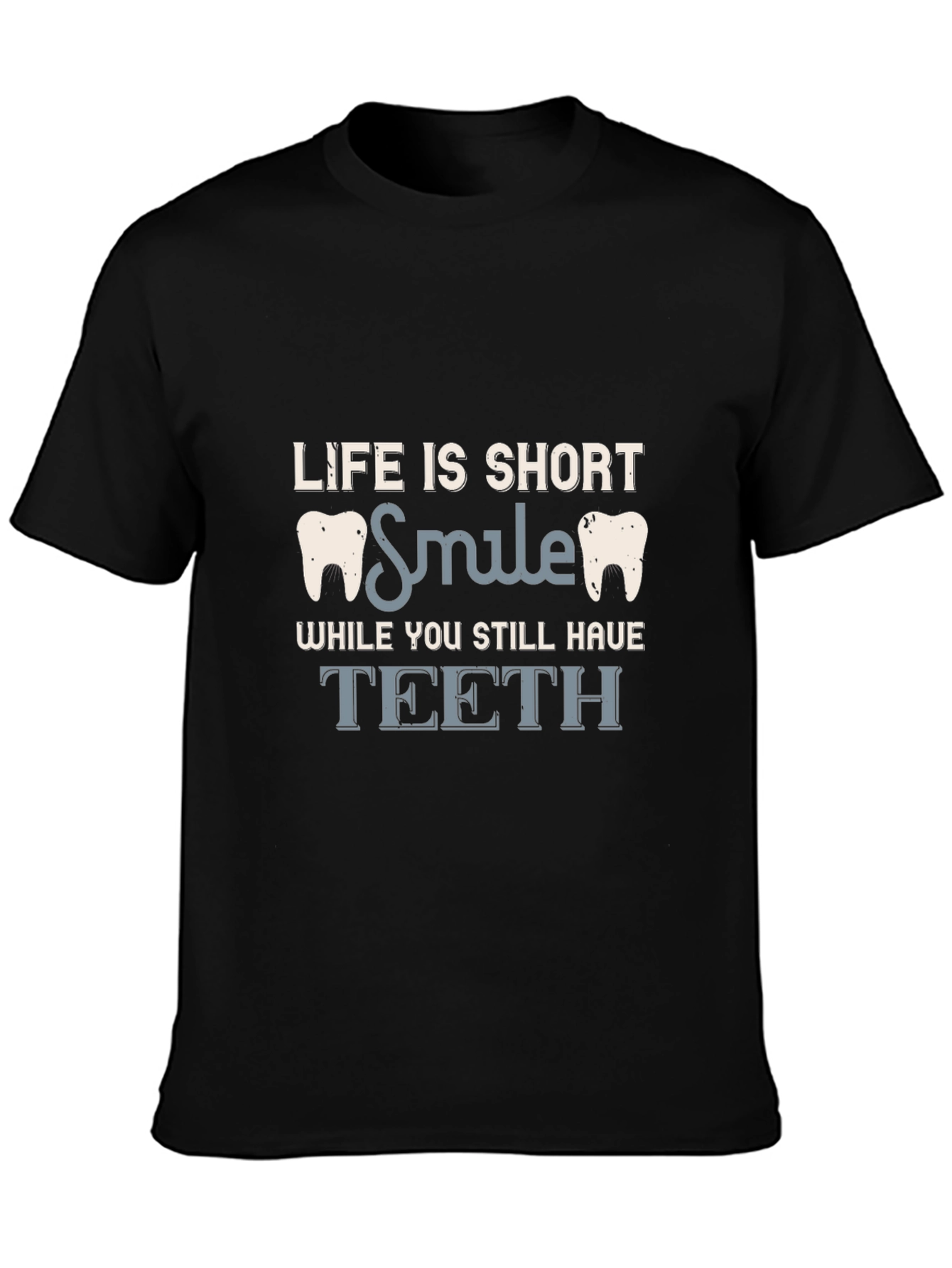 Black Life is Short Smile Teeth Graphic Tee - Black view 3