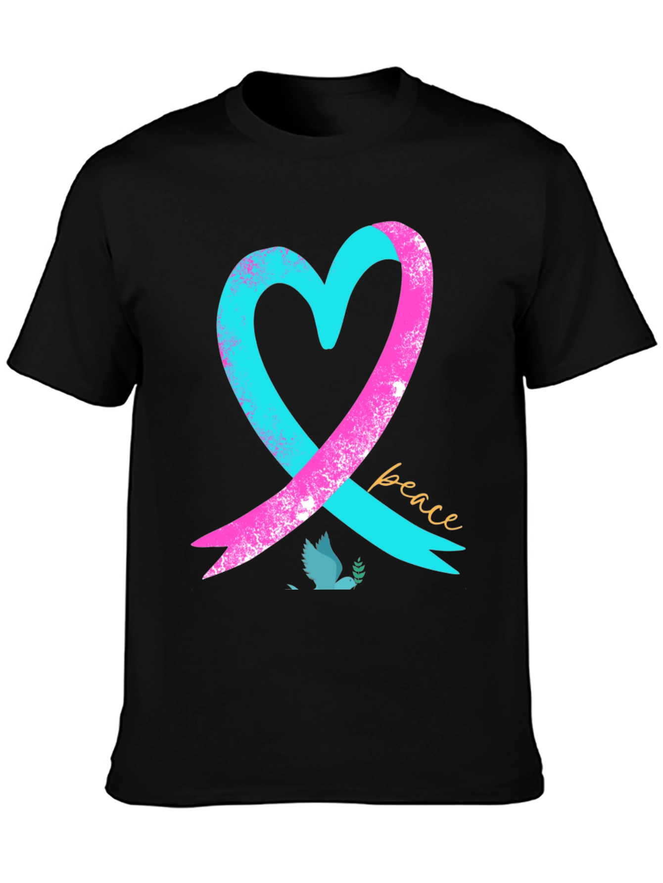 Black Peace Heart Dove T-Shirt - Black view 3