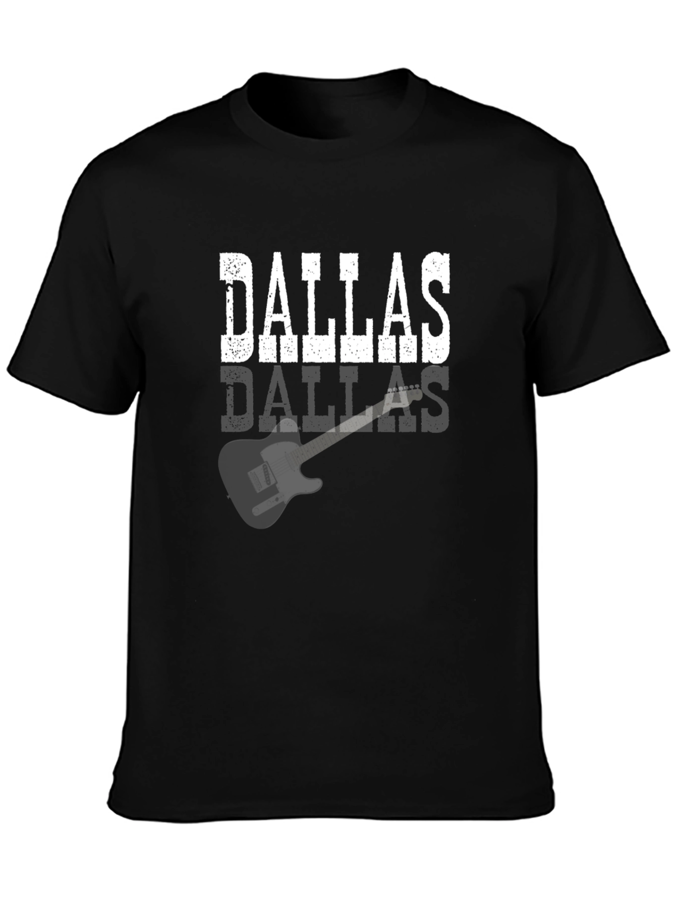 Black Dallas Guitar Graphic Tee - Black Cotton T-Shirt view 3