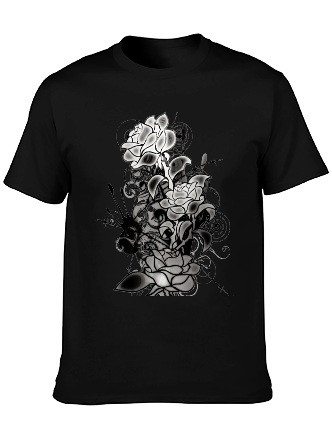 Black Floral Graphic T-Shirt - Men's Black Tee view 3