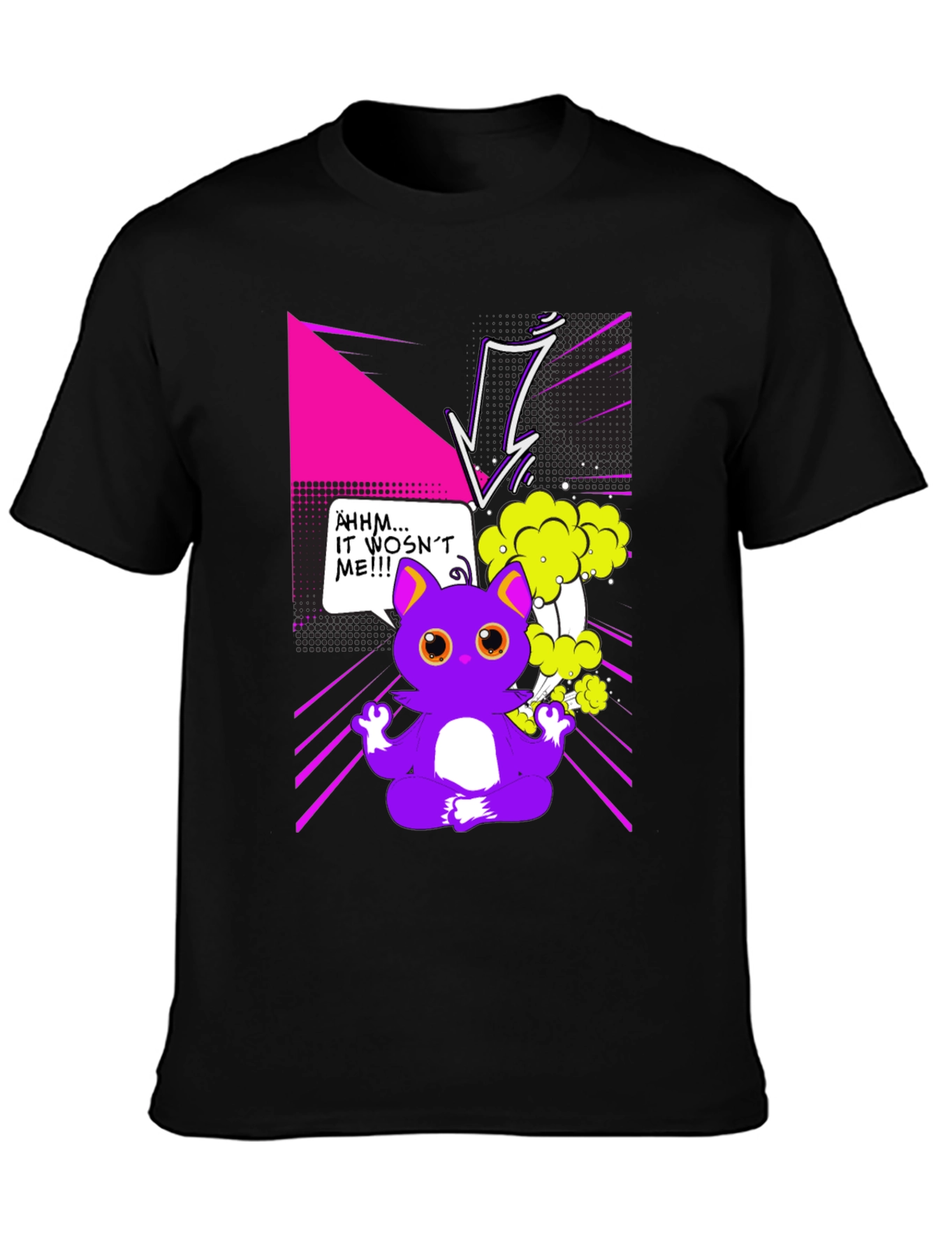 Black Funny Cartoon Cat Graphic T-Shirt view 3