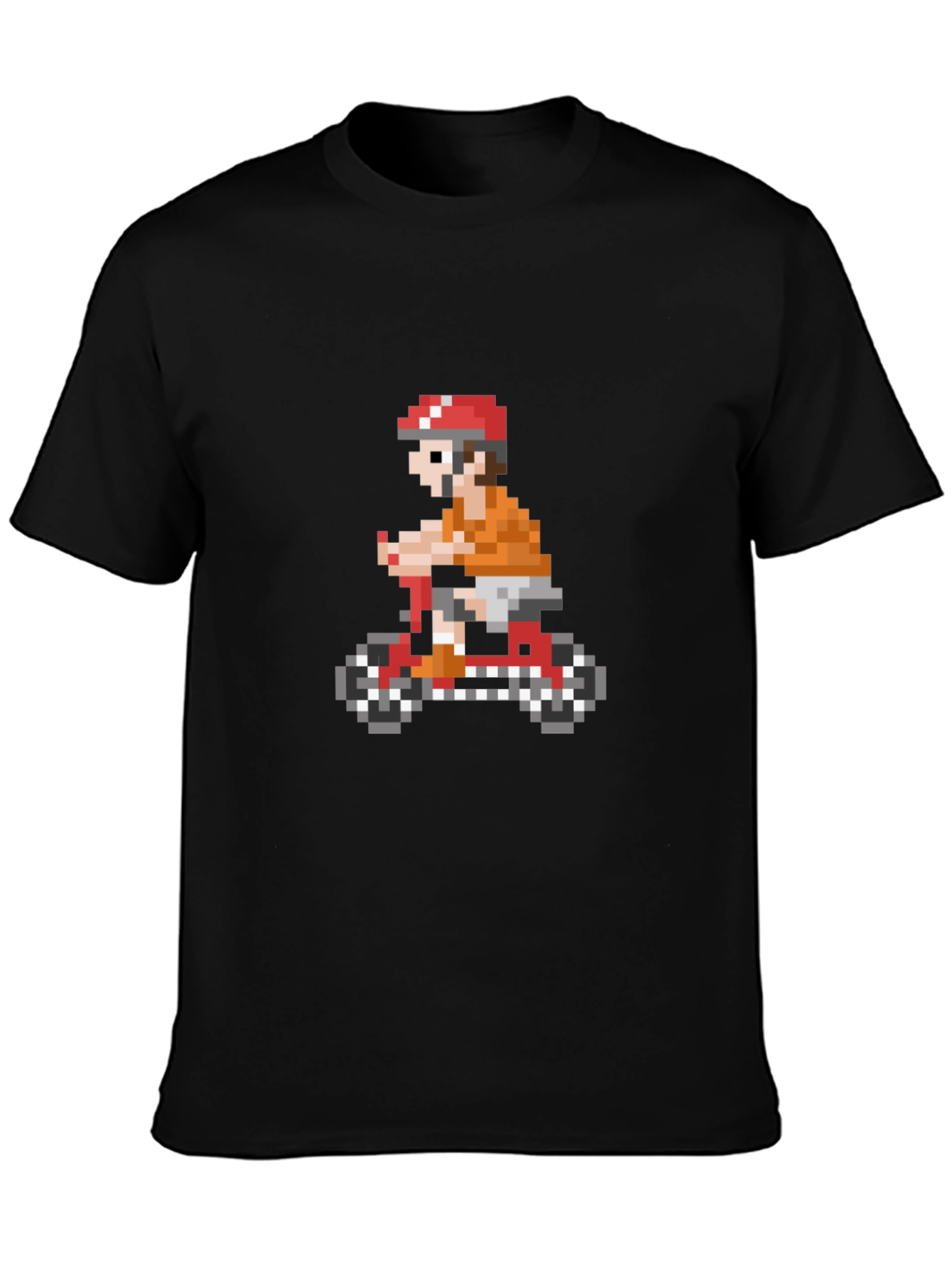 Black Retro Pixel Cyclist Tee - Black Cotton Blend view 3