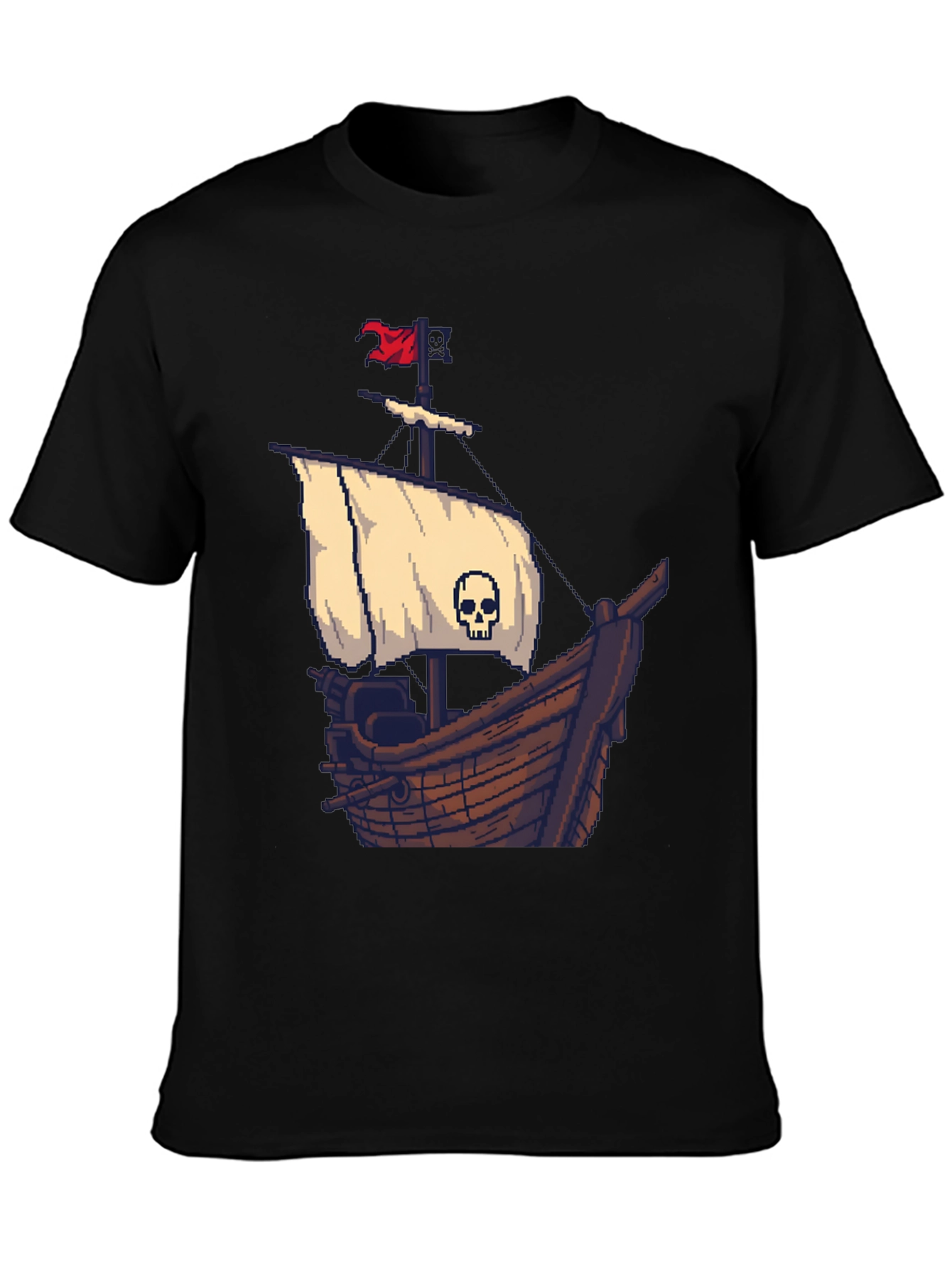Pirate Ship Pixel Art Black T-Shirt - 3