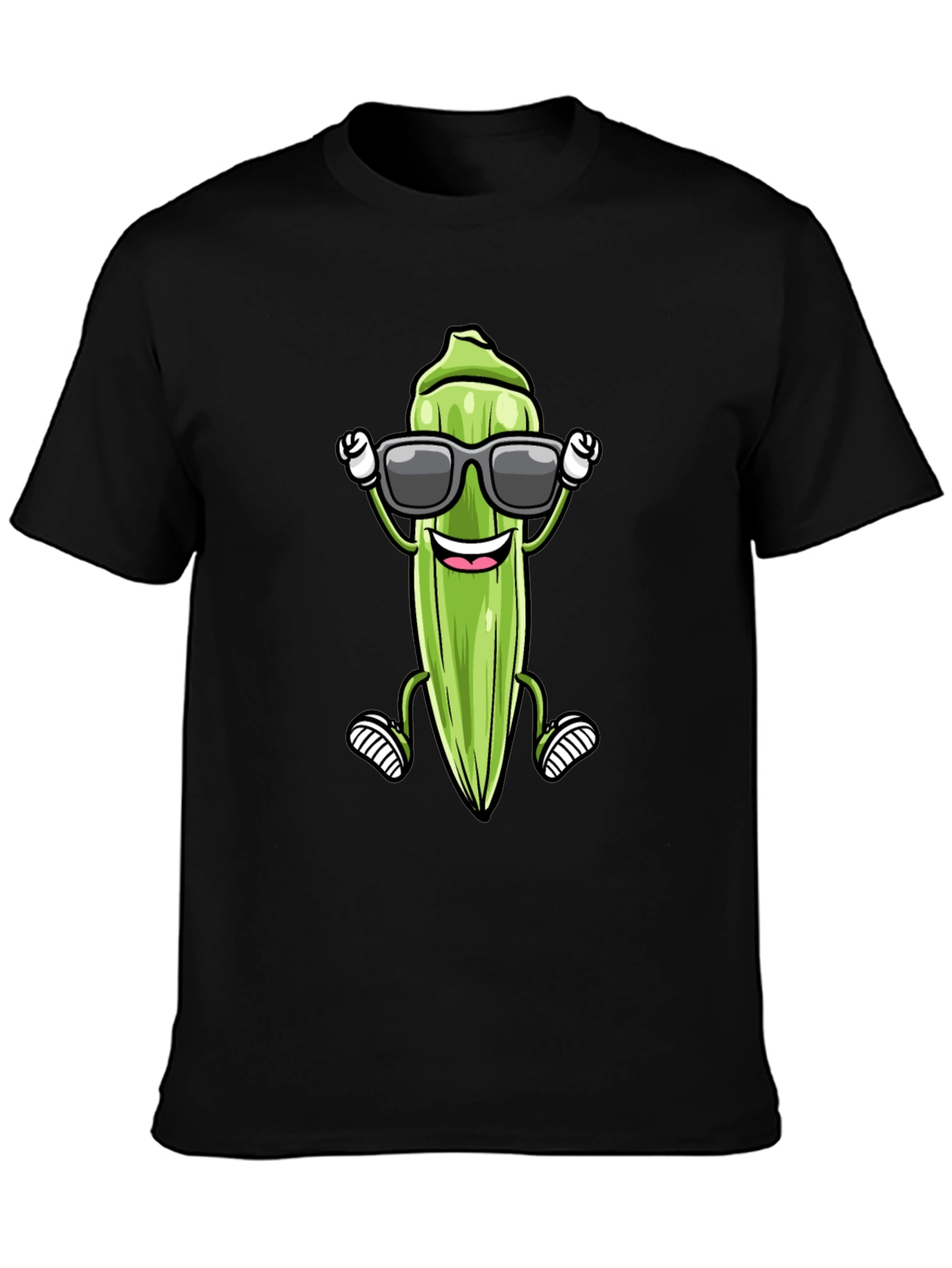 Black Cool Okra Cartoon T-Shirt view 3