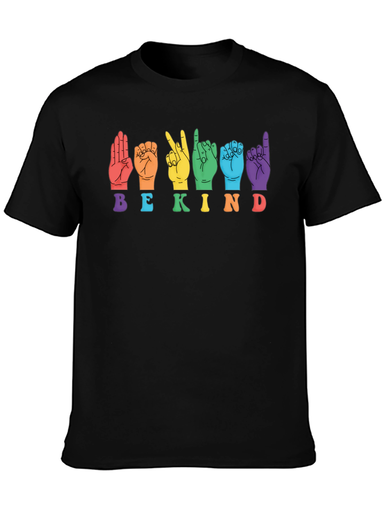 Black Be Kind Sign Language Graphic T-Shirt view 3