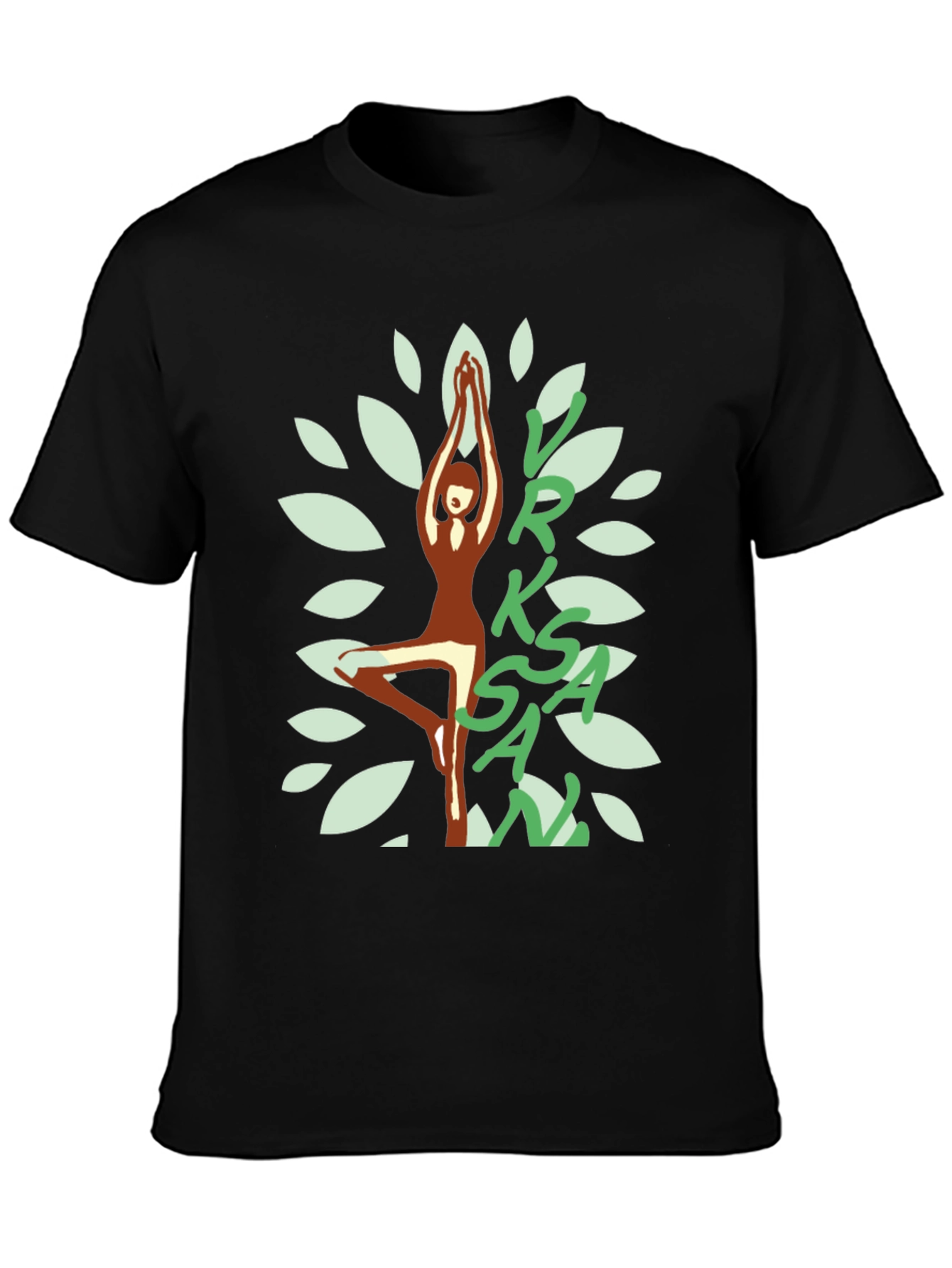 Black Vrksasana Tree Yoga Pose Black T-Shirt view 3
