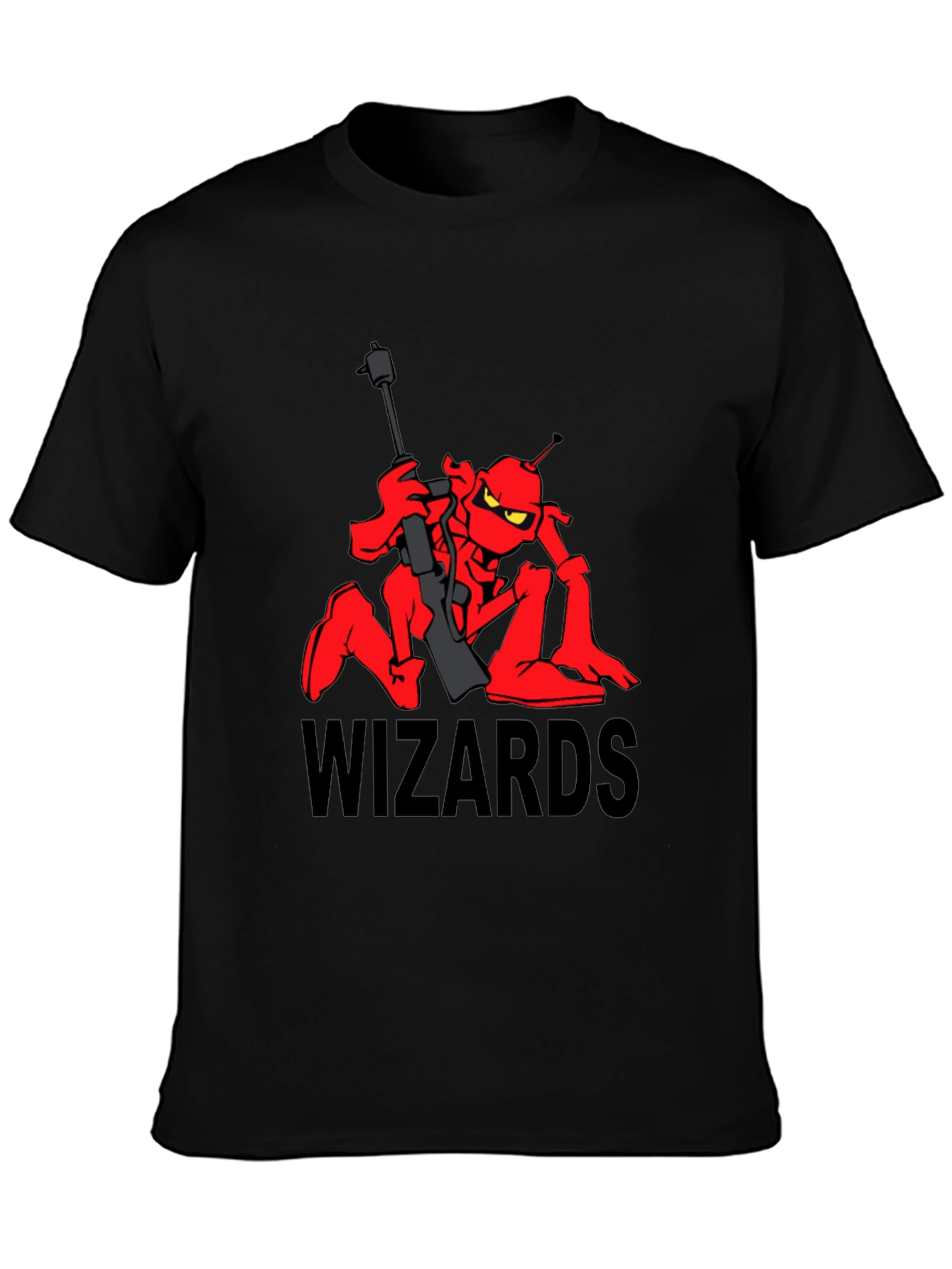 Black Wizards Cartoon T-Shirt - Red Alien Design view 3