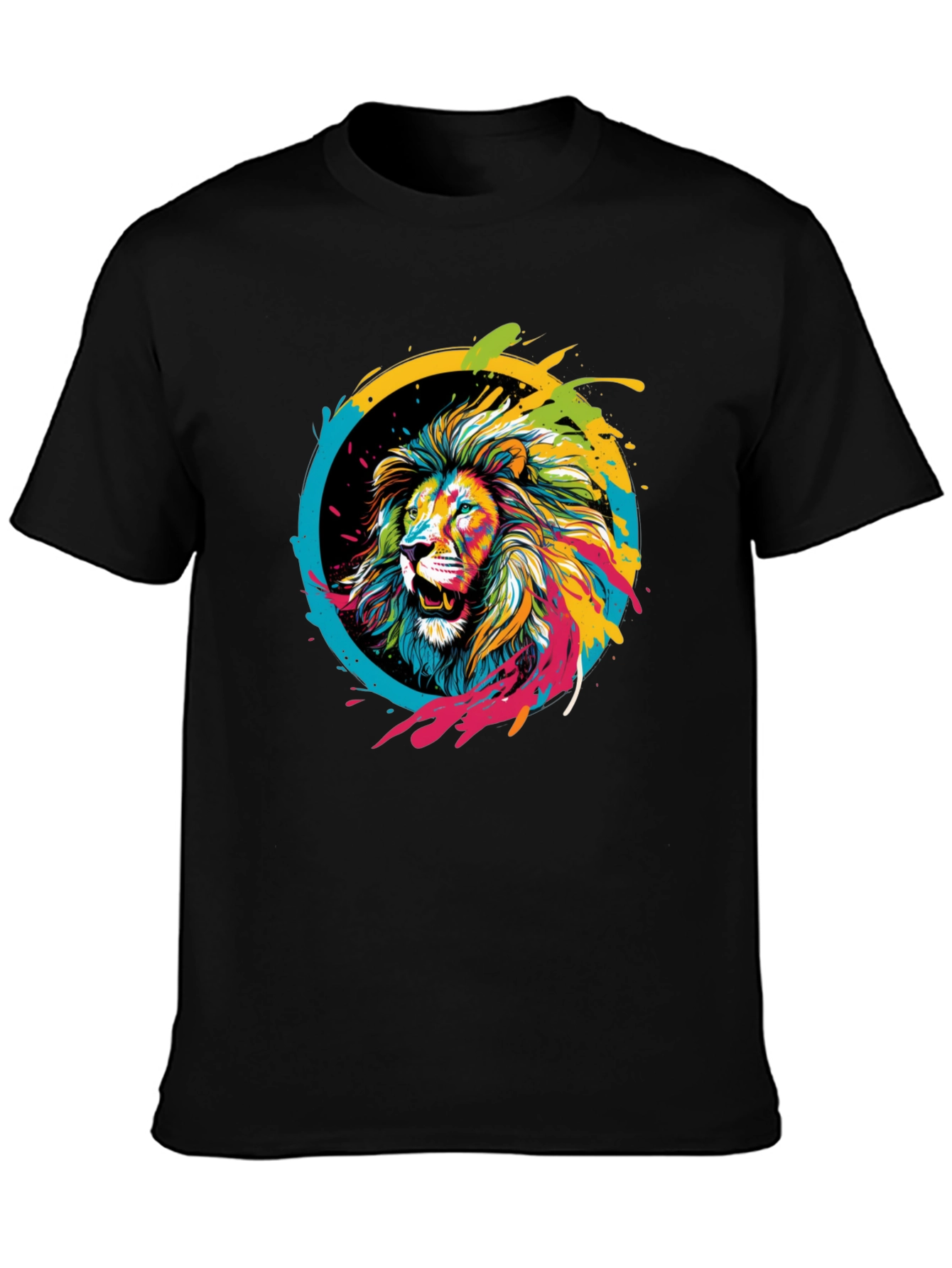 Black Lion Art T-Shirt - Colorful Graphic Tee view 3