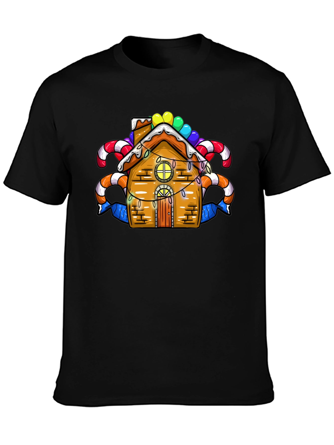 Black Festive Gingerbread House Graphic Tee view 3