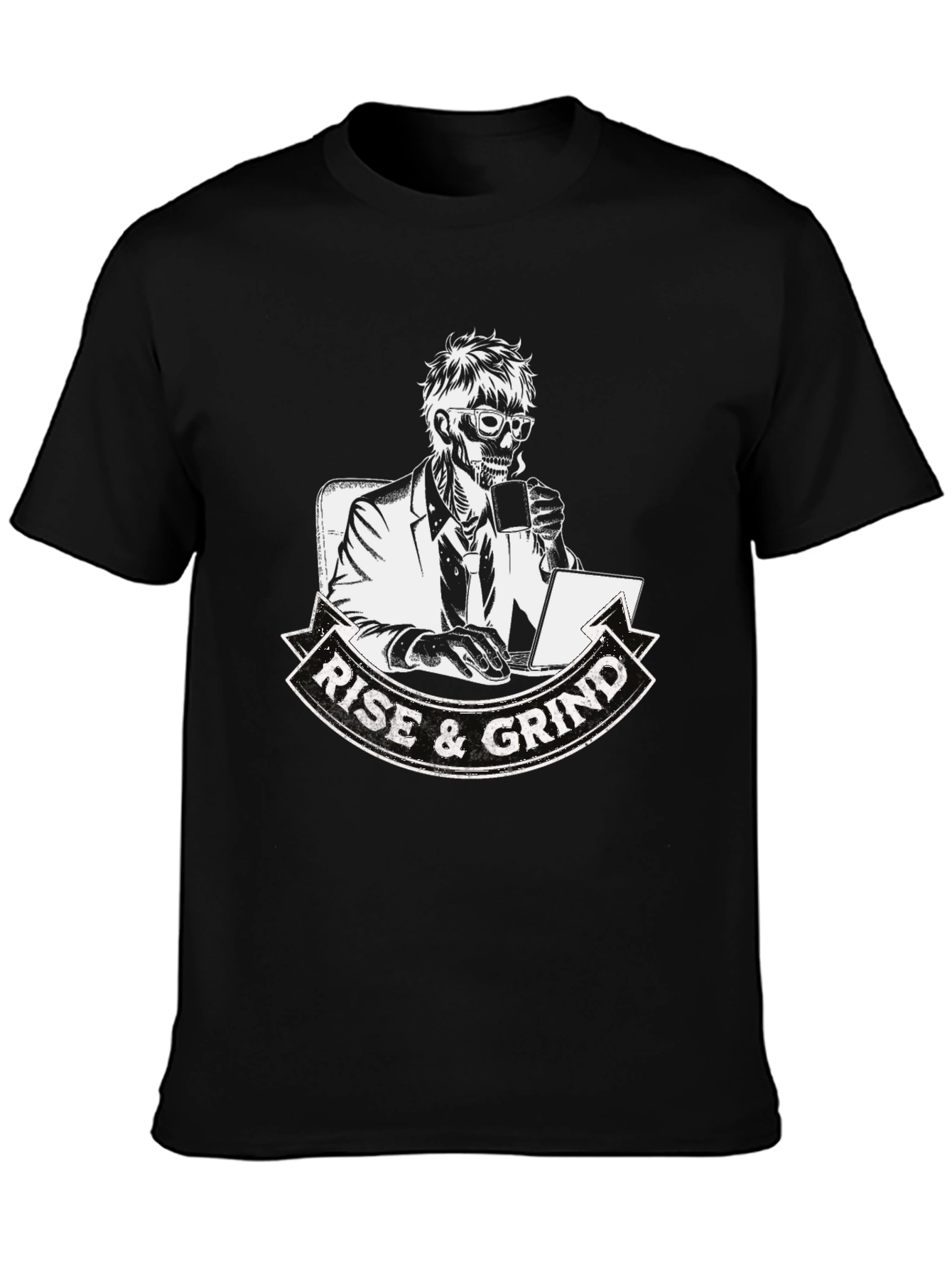 Black Rise and Grind Skeleton Graphic T-Shirt view 3