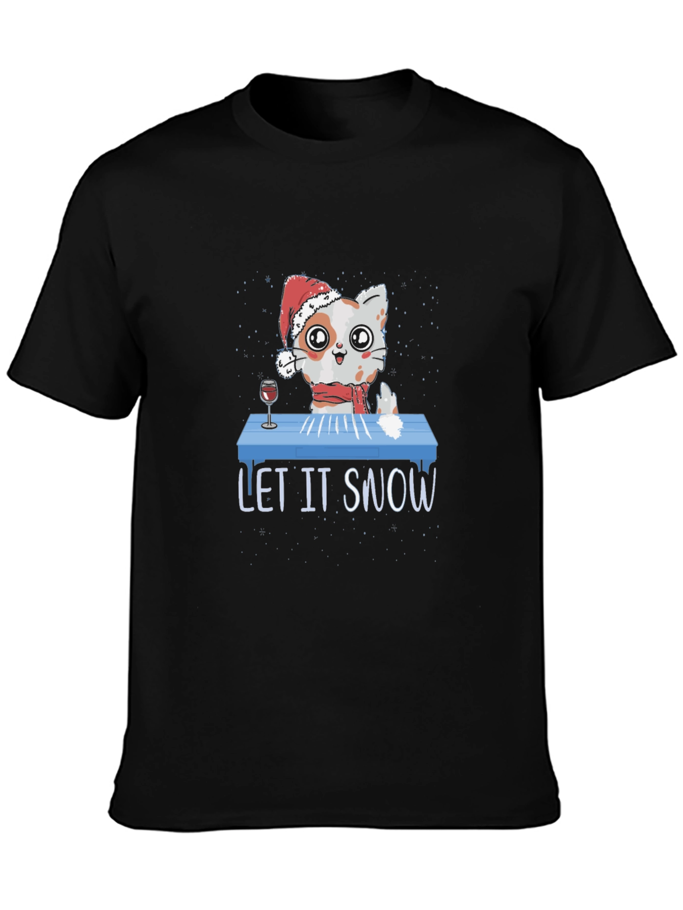Black Let It Snow Funny Christmas Cat T-Shirt view 3