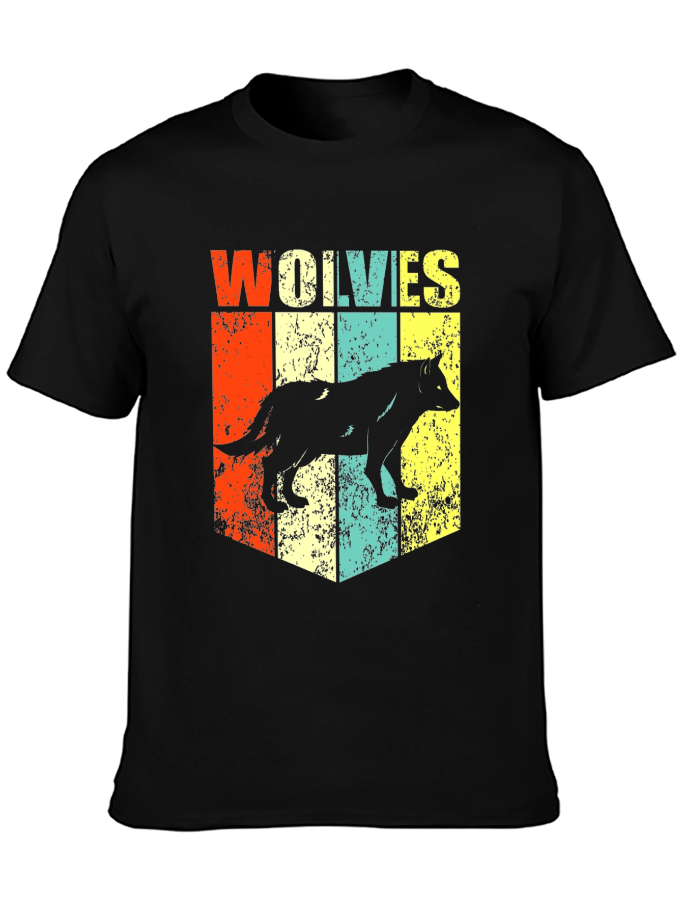 Black Retro Wolves Graphic T-Shirt - Black view 3