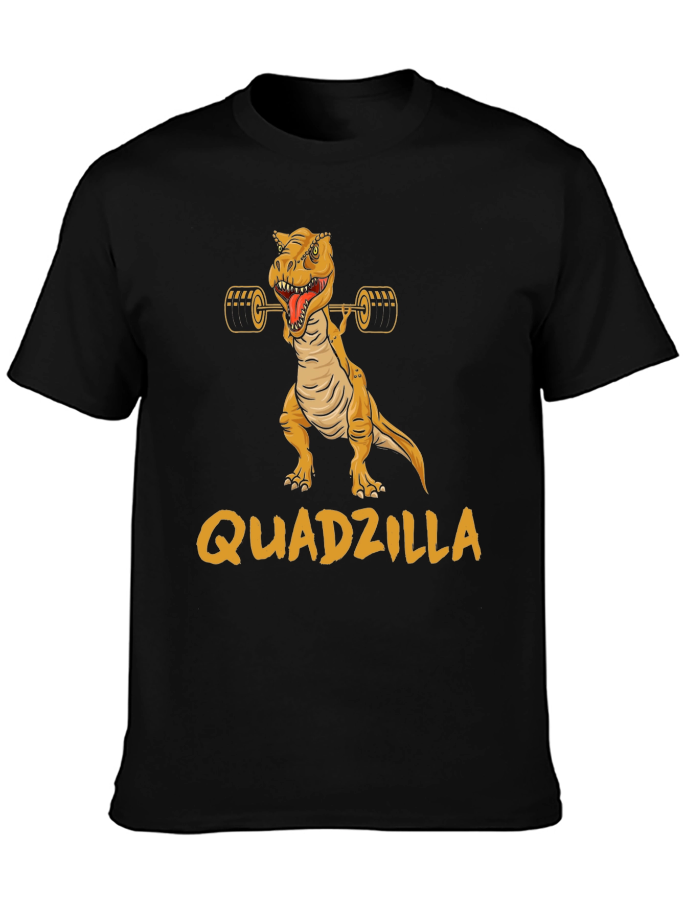 Black Quadzilla Weightlifting Dinosaur Graphic T-Shirt view 3
