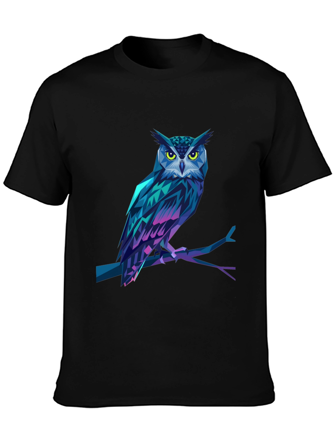 Black Geometric Owl Graphic Print Black T-Shirt view 3
